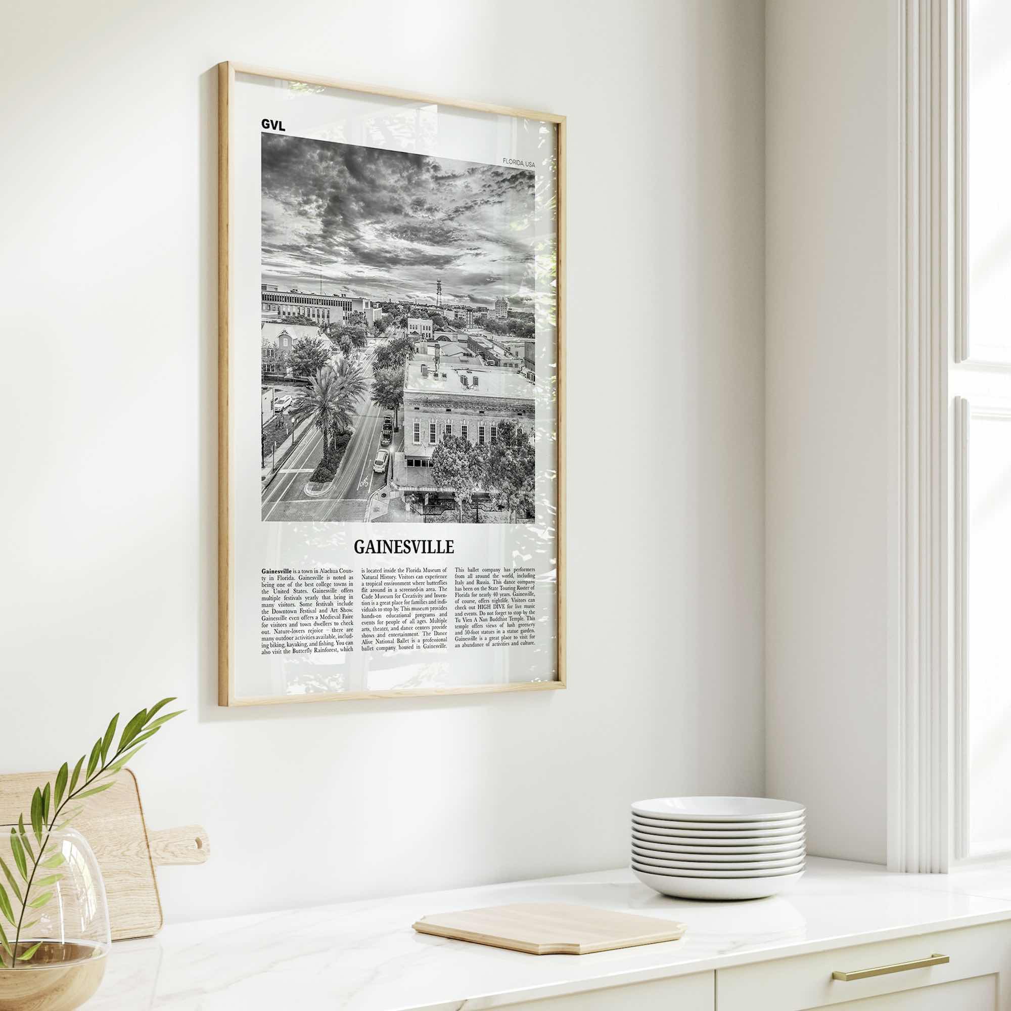 Gainesville Print Black and White, Gainesville Wall Art, Gainesville Poster, Gainesville Photo, Gainesville Wall Décor, Florida, USA