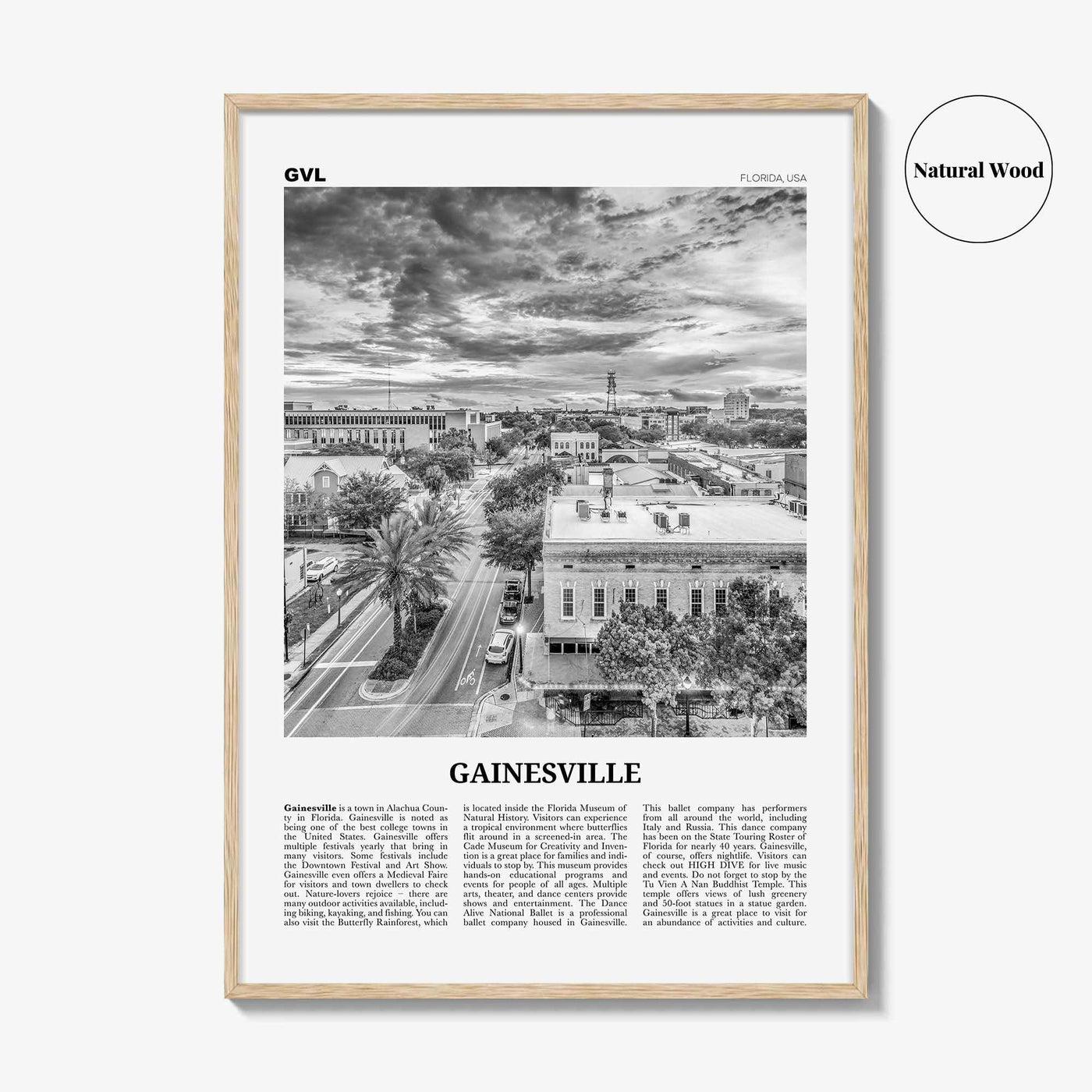 Gainesville Print Black and White, Gainesville Wall Art, Gainesville Poster, Gainesville Photo, Gainesville Wall Décor, Florida, USA