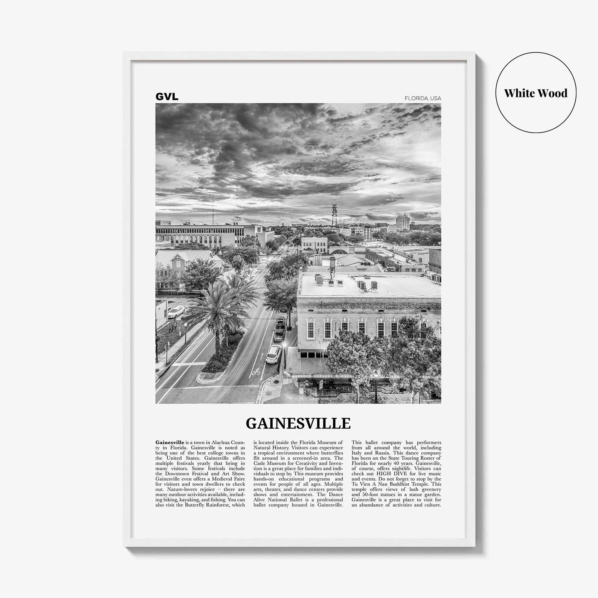 Gainesville Print Black and White, Gainesville Wall Art, Gainesville Poster, Gainesville Photo, Gainesville Wall Décor, Florida, USA