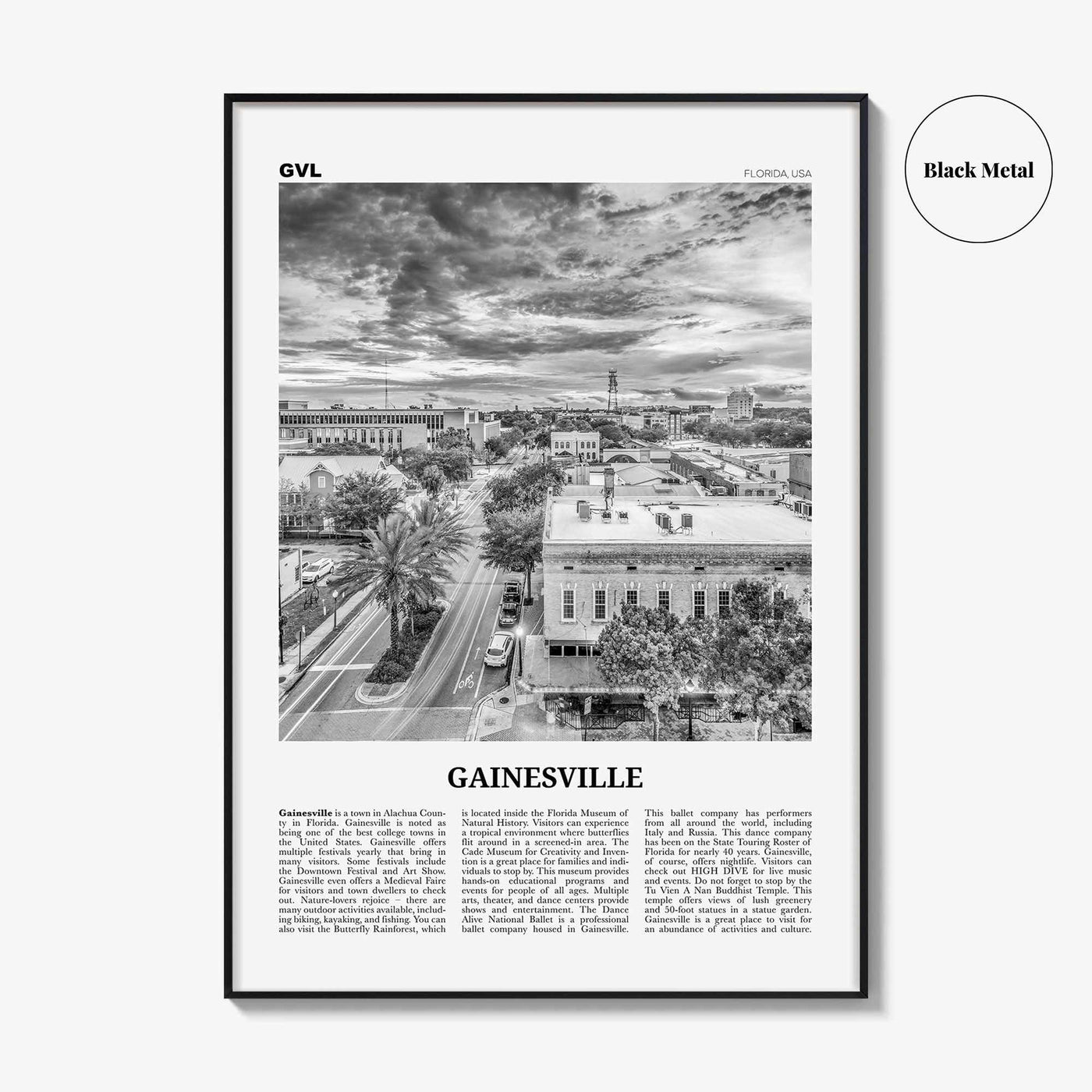Gainesville Print Black and White, Gainesville Wall Art, Gainesville Poster, Gainesville Photo, Gainesville Wall Décor, Florida, USA