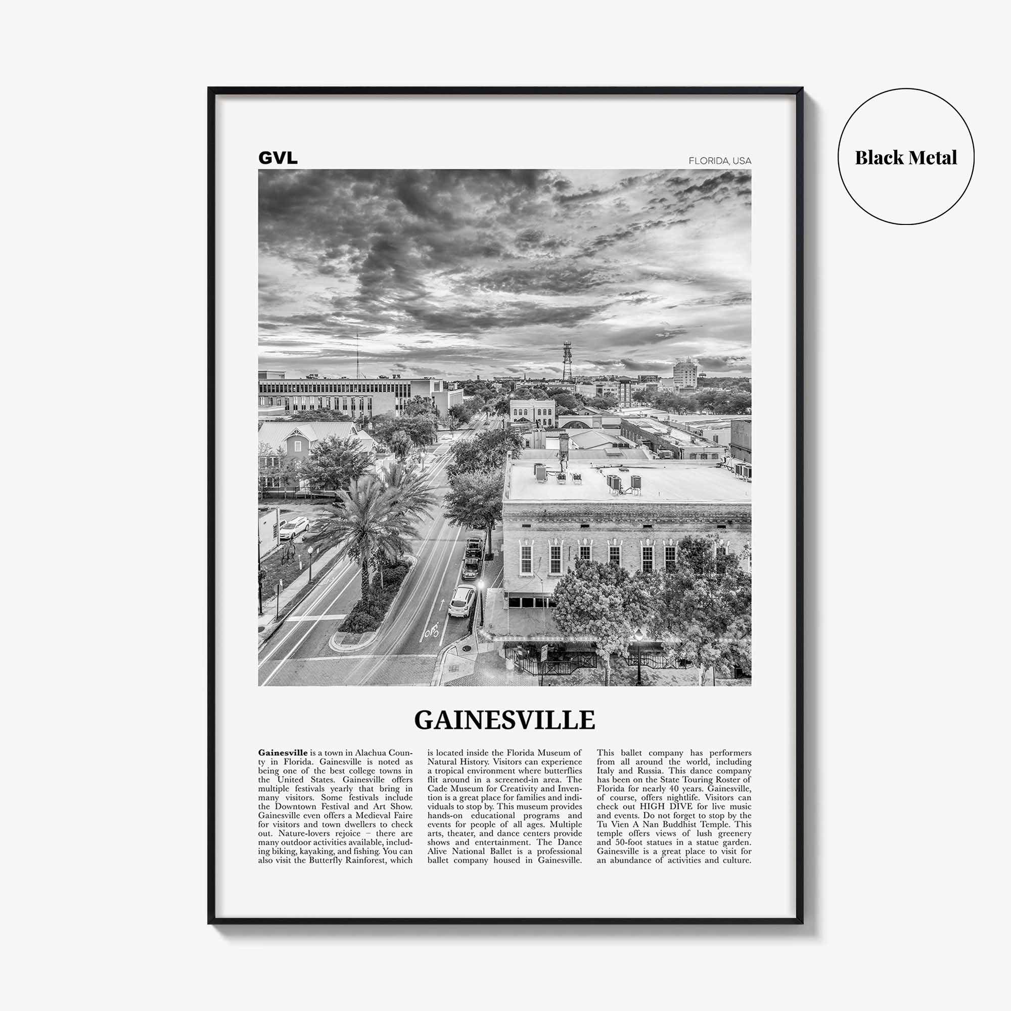 Gainesville Print Black and White, Gainesville Wall Art, Gainesville Poster, Gainesville Photo, Gainesville Wall Décor, Florida, USA