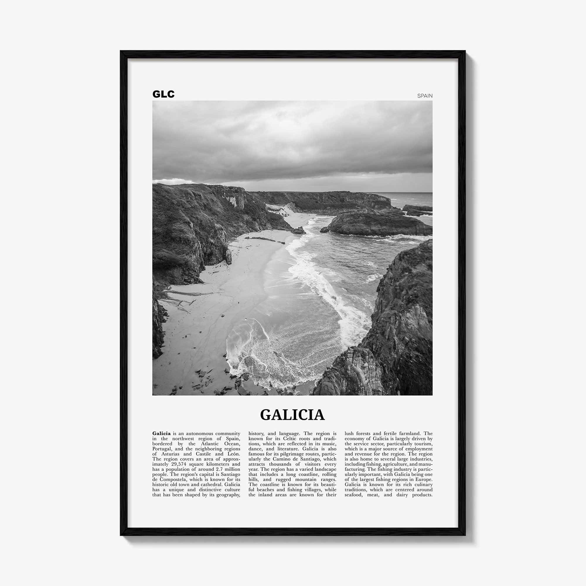 Galicia Print Black and White, Galicia Wall Art, Galicia Poster, Galicia Photo, Galicia Wall Décor, Galicia Map, Spain