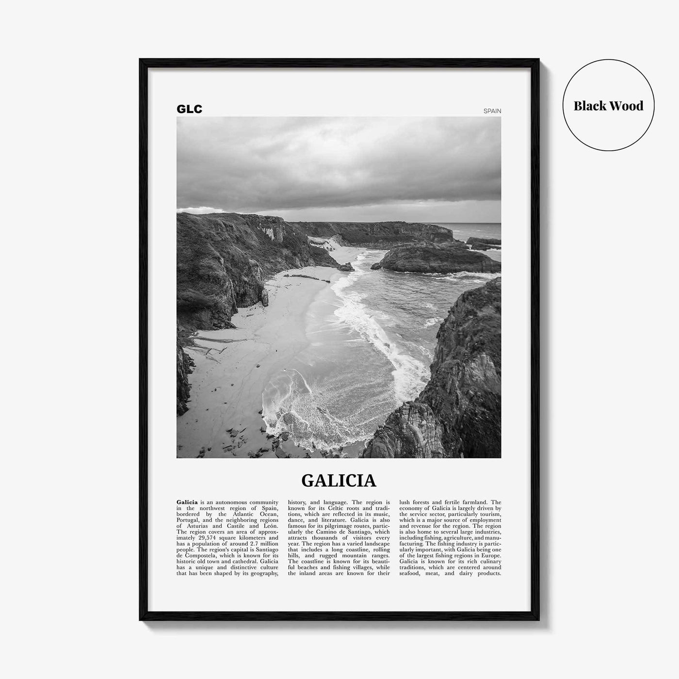 Galicia Print Black and White, Galicia Wall Art, Galicia Poster, Galicia Photo, Galicia Wall Décor, Galicia Map, Spain