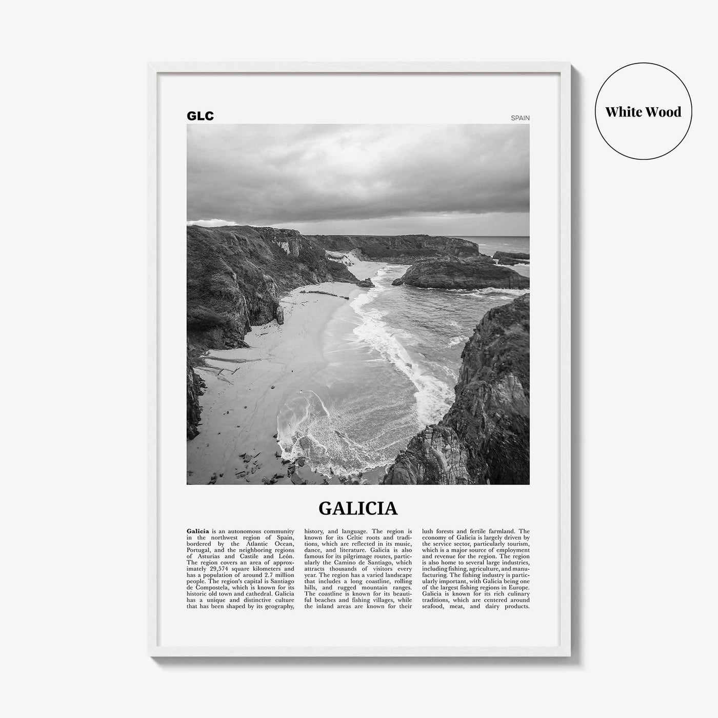Galicia Print Black and White, Galicia Wall Art, Galicia Poster, Galicia Photo, Galicia Wall Décor, Galicia Map, Spain