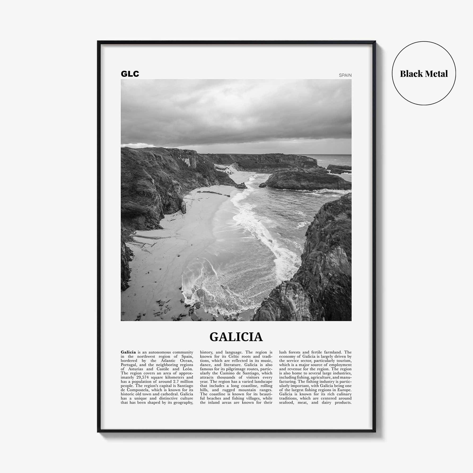 Galicia Print Black and White, Galicia Wall Art, Galicia Poster, Galicia Photo, Galicia Wall Décor, Galicia Map, Spain