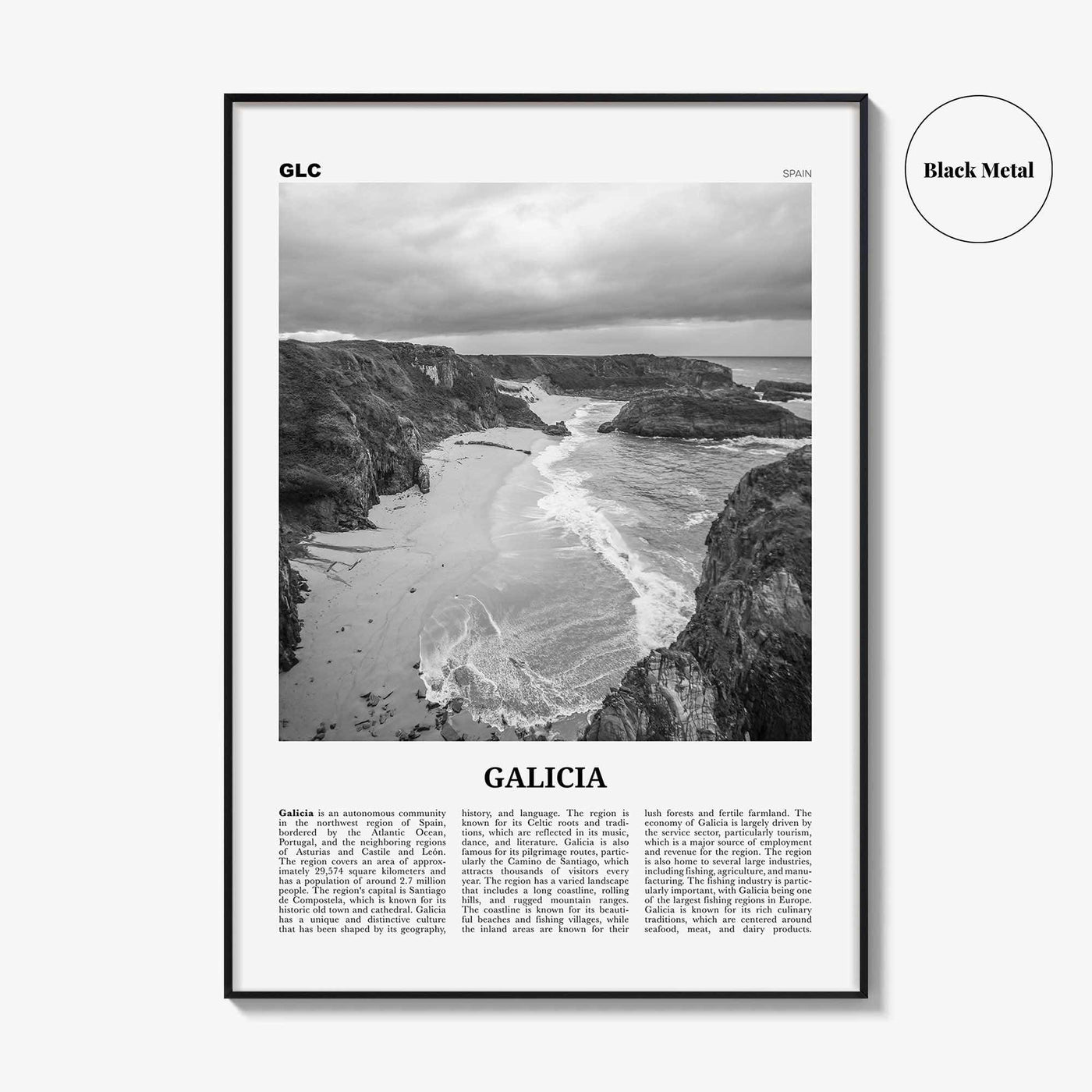 Galicia Print Black and White, Galicia Wall Art, Galicia Poster, Galicia Photo, Galicia Wall Décor, Galicia Map, Spain