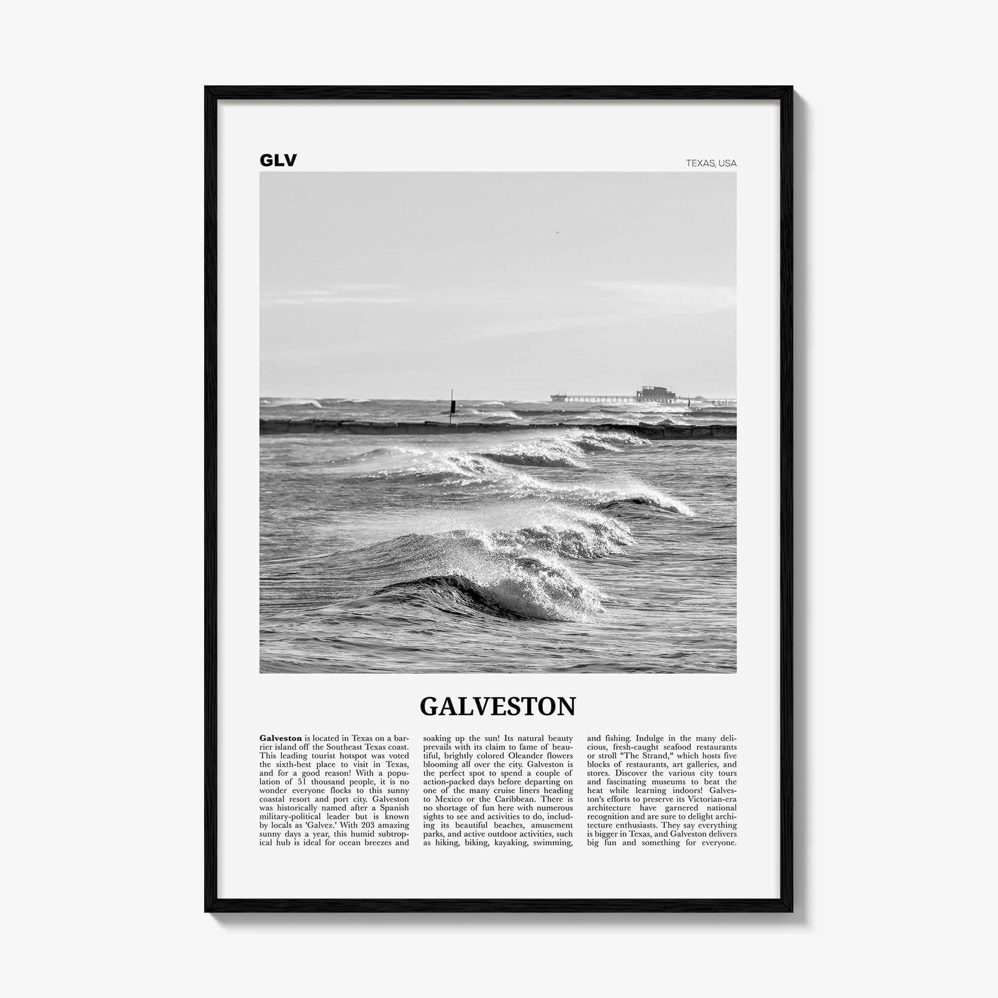 Galveston Print Black and White, Galveston Wall Art, Galveston Poster, Galveston Photo, Galveston Wall Décor, Texas, USA, United States