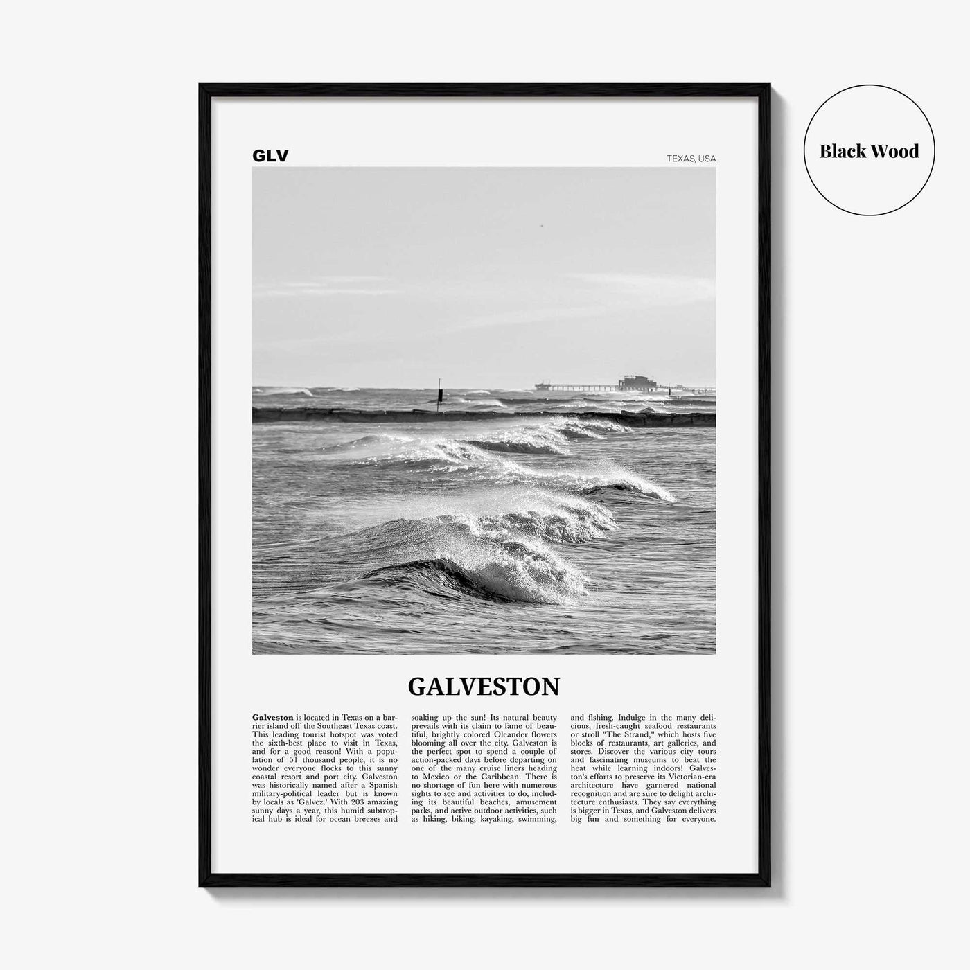 Galveston Print Black and White, Galveston Wall Art, Galveston Poster, Galveston Photo, Galveston Wall Décor, Texas, USA, United States