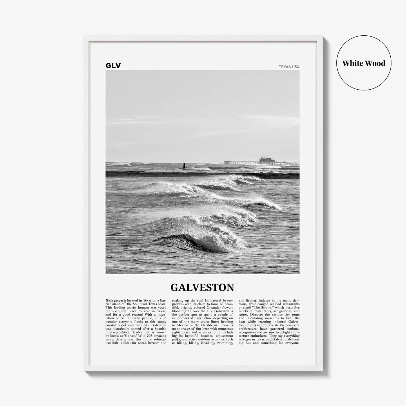 Galveston Print Black and White, Galveston Wall Art, Galveston Poster, Galveston Photo, Galveston Wall Décor, Texas, USA, United States