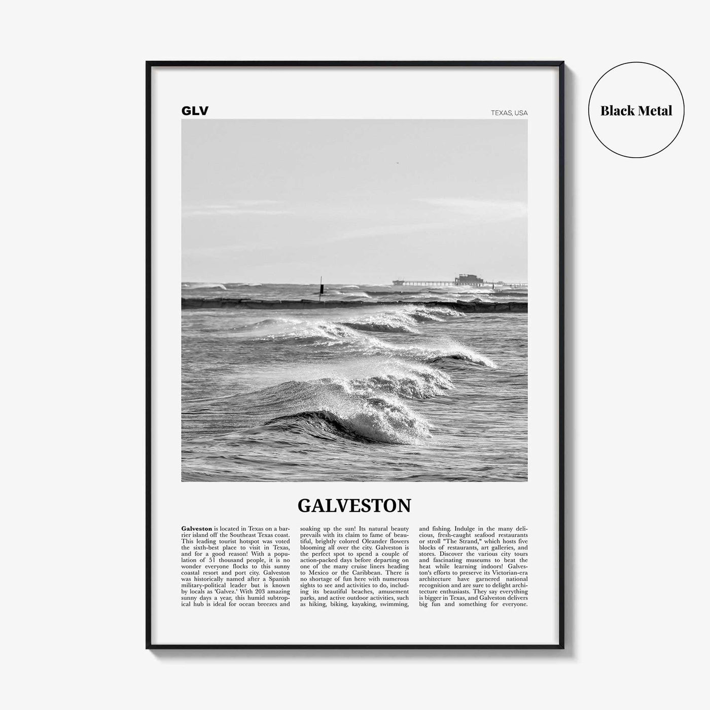 Galveston Print Black and White, Galveston Wall Art, Galveston Poster, Galveston Photo, Galveston Wall Décor, Texas, USA, United States