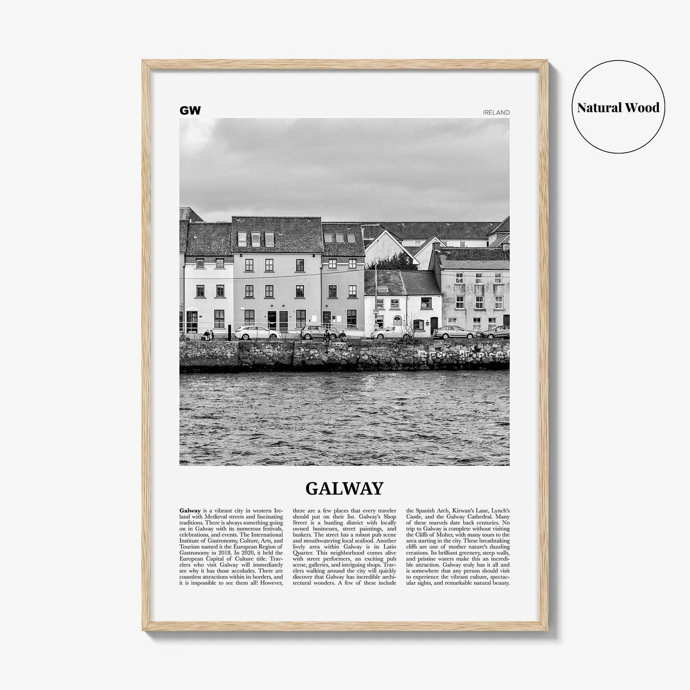 Galway Print Black and White, Galway Wall Art, Galway Poster, Galway Photo, Ireland, Gaillimh, Corrib, Connacht