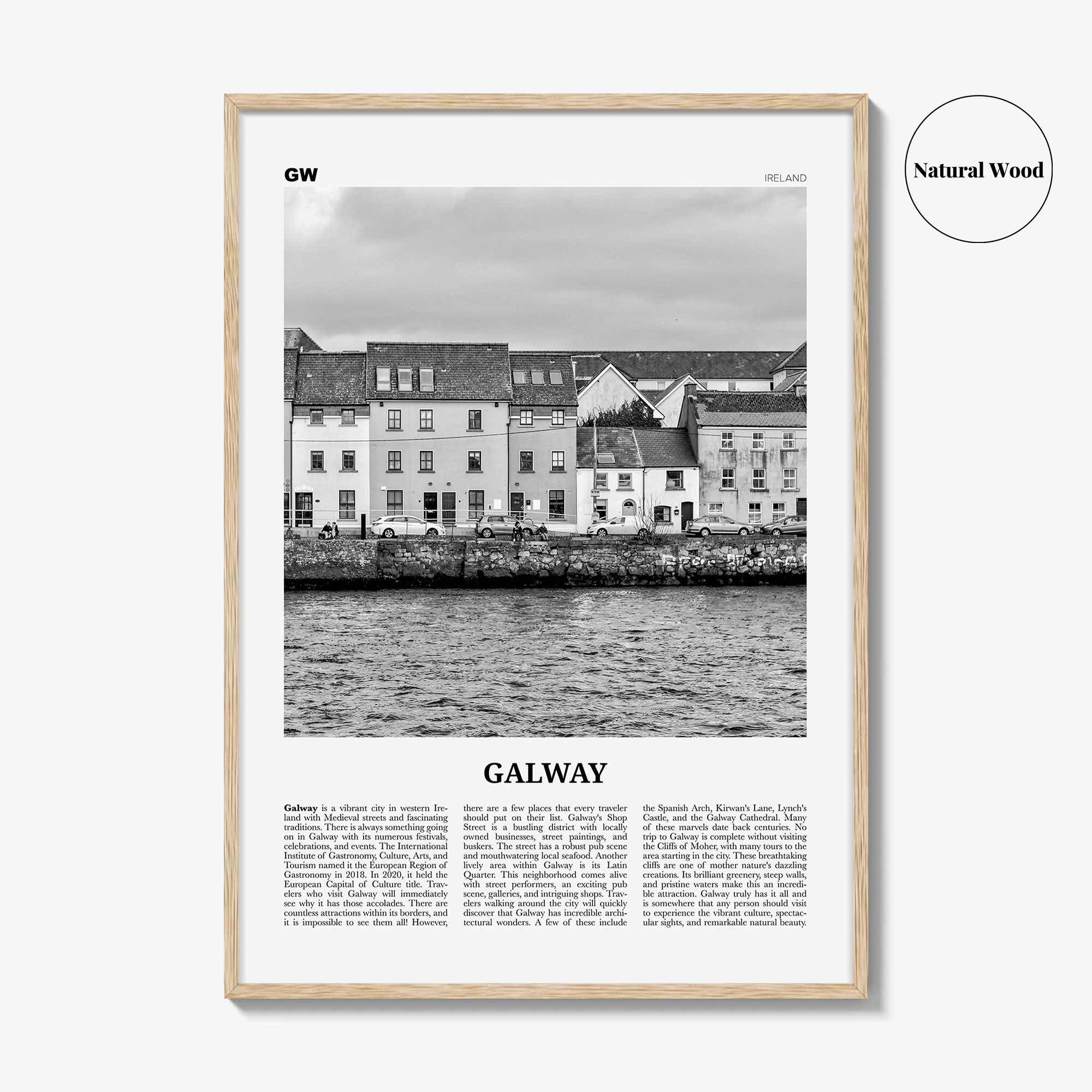 Galway Print Black and White, Galway Wall Art, Galway Poster, Galway Photo, Ireland, Gaillimh, Corrib, Connacht