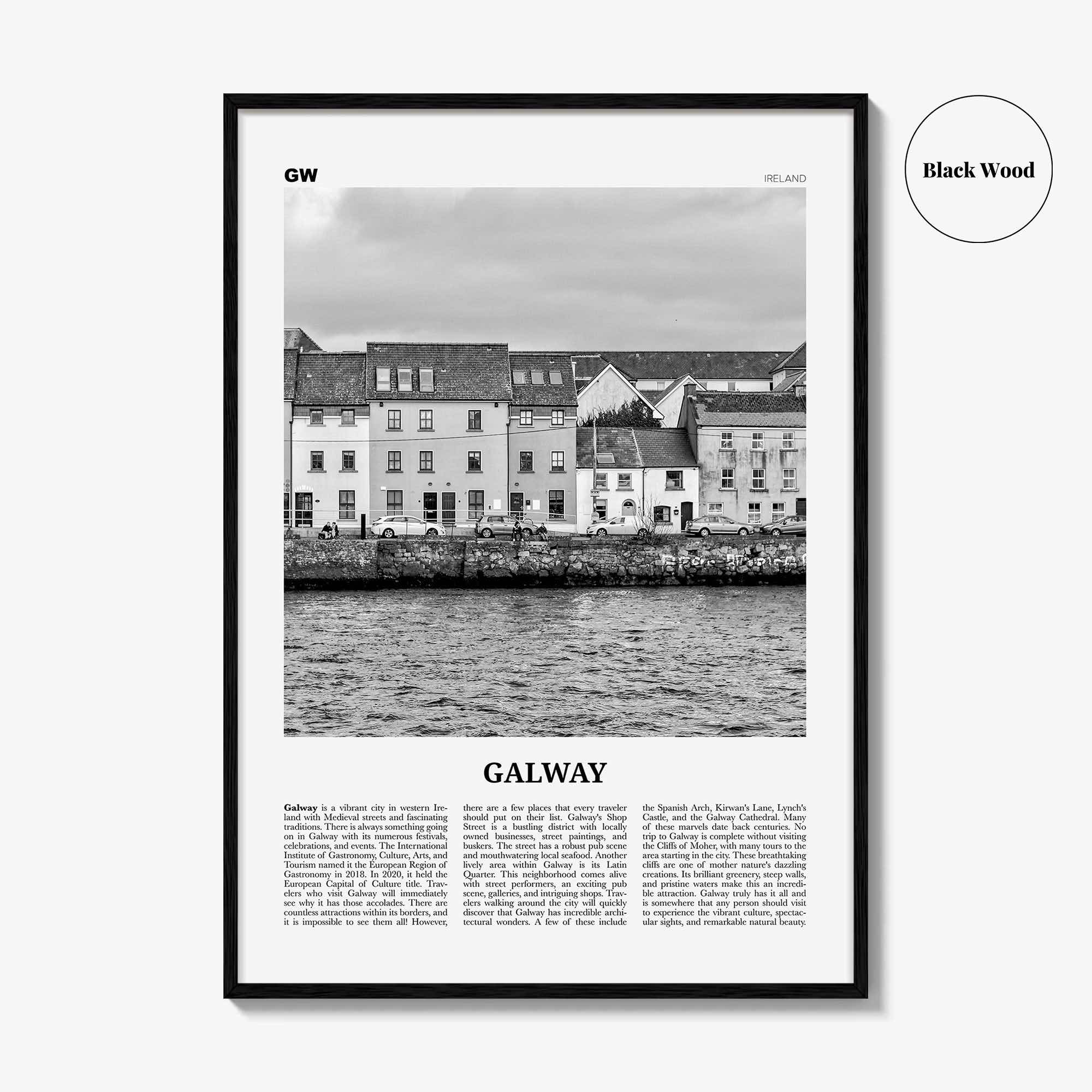 Galway Print Black and White, Galway Wall Art, Galway Poster, Galway Photo, Ireland, Gaillimh, Corrib, Connacht