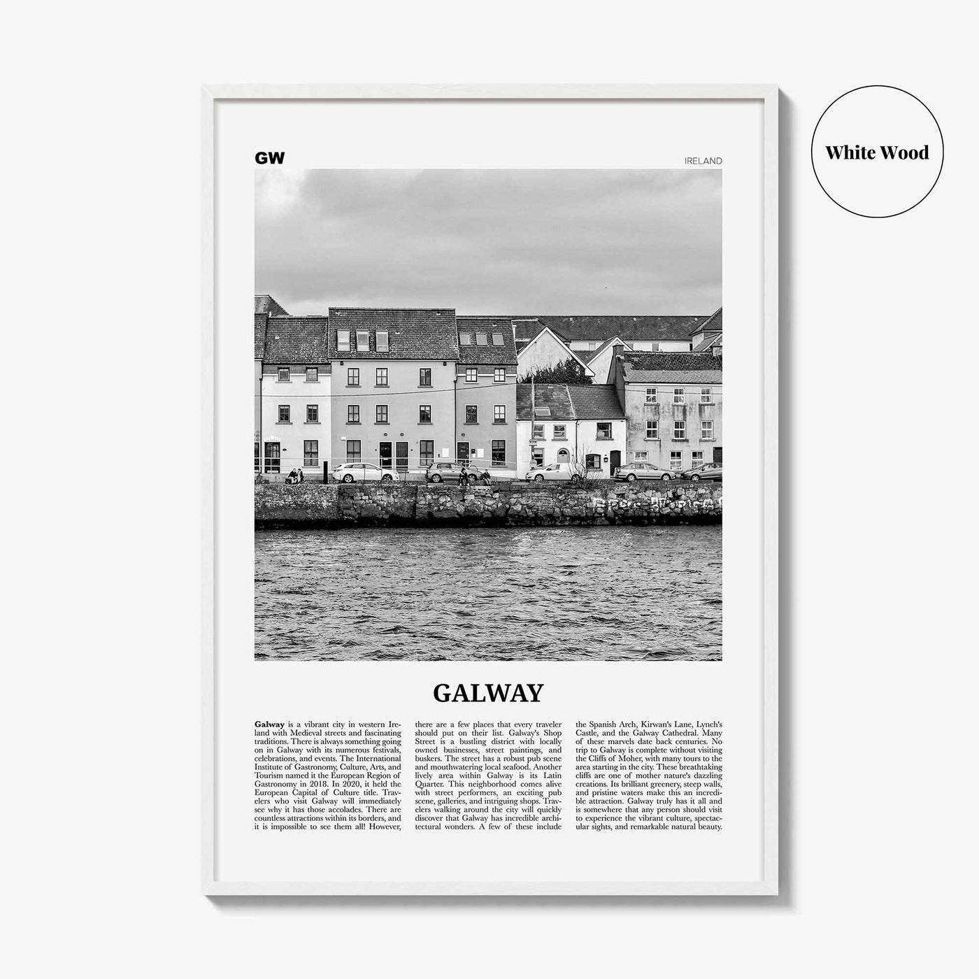 Galway Print Black and White, Galway Wall Art, Galway Poster, Galway Photo, Ireland, Gaillimh, Corrib, Connacht