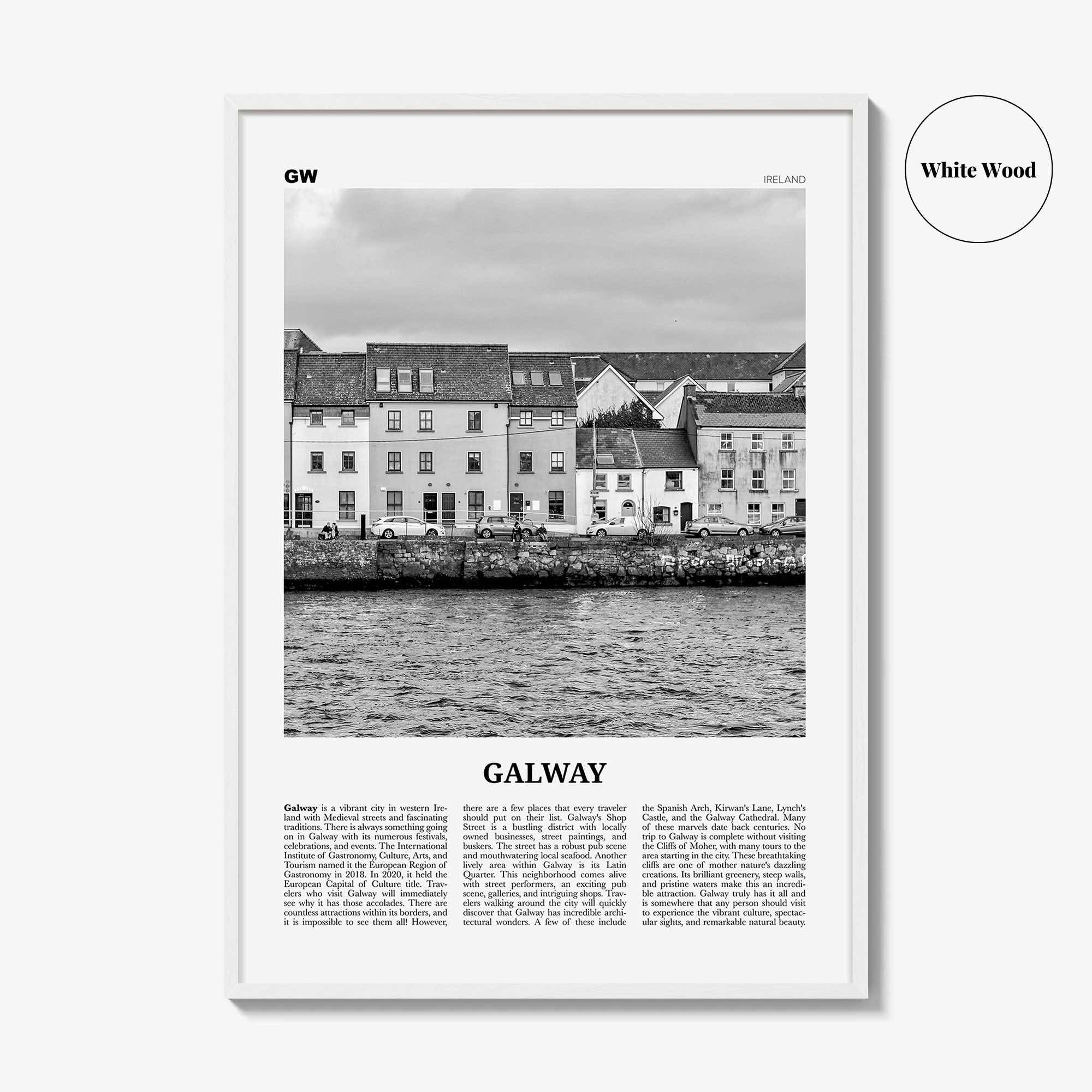 Galway Print Black and White, Galway Wall Art, Galway Poster, Galway Photo, Ireland, Gaillimh, Corrib, Connacht