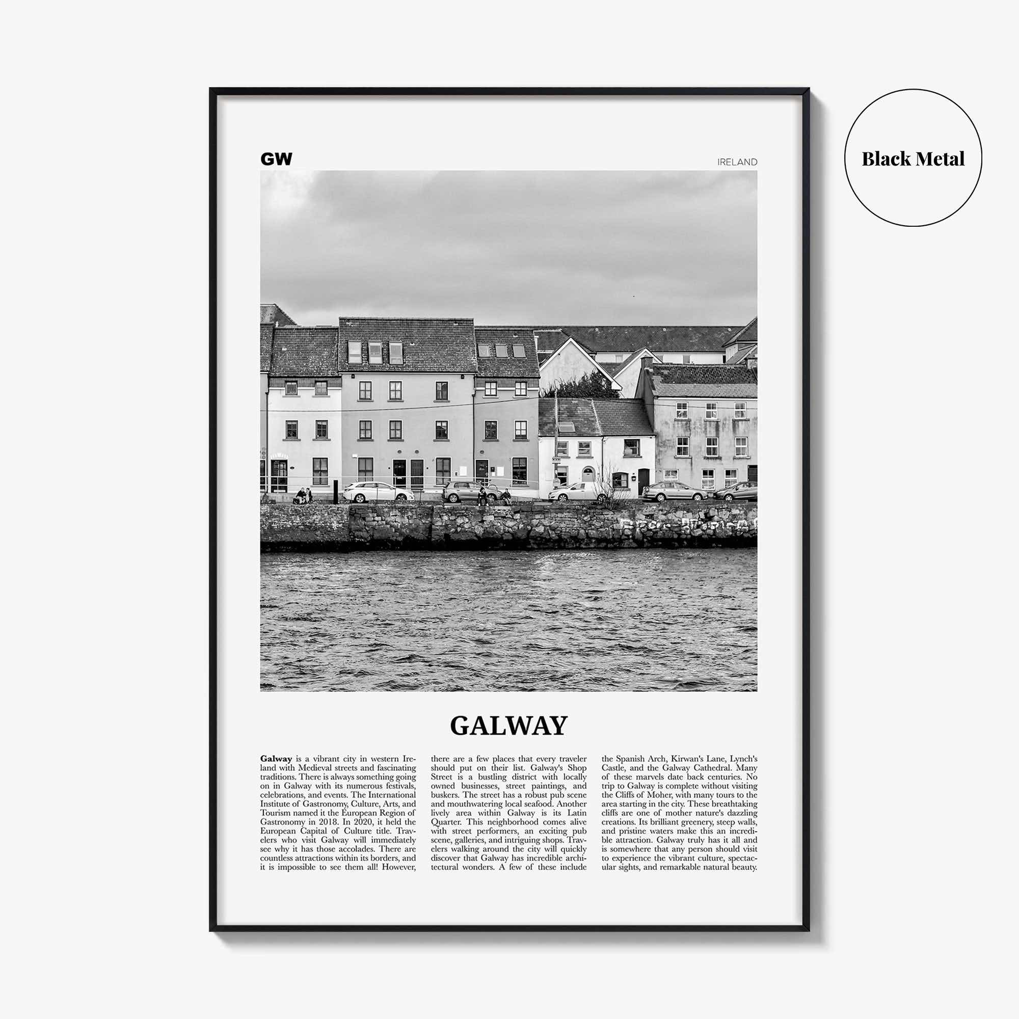 Galway Print Black and White, Galway Wall Art, Galway Poster, Galway Photo, Ireland, Gaillimh, Corrib, Connacht