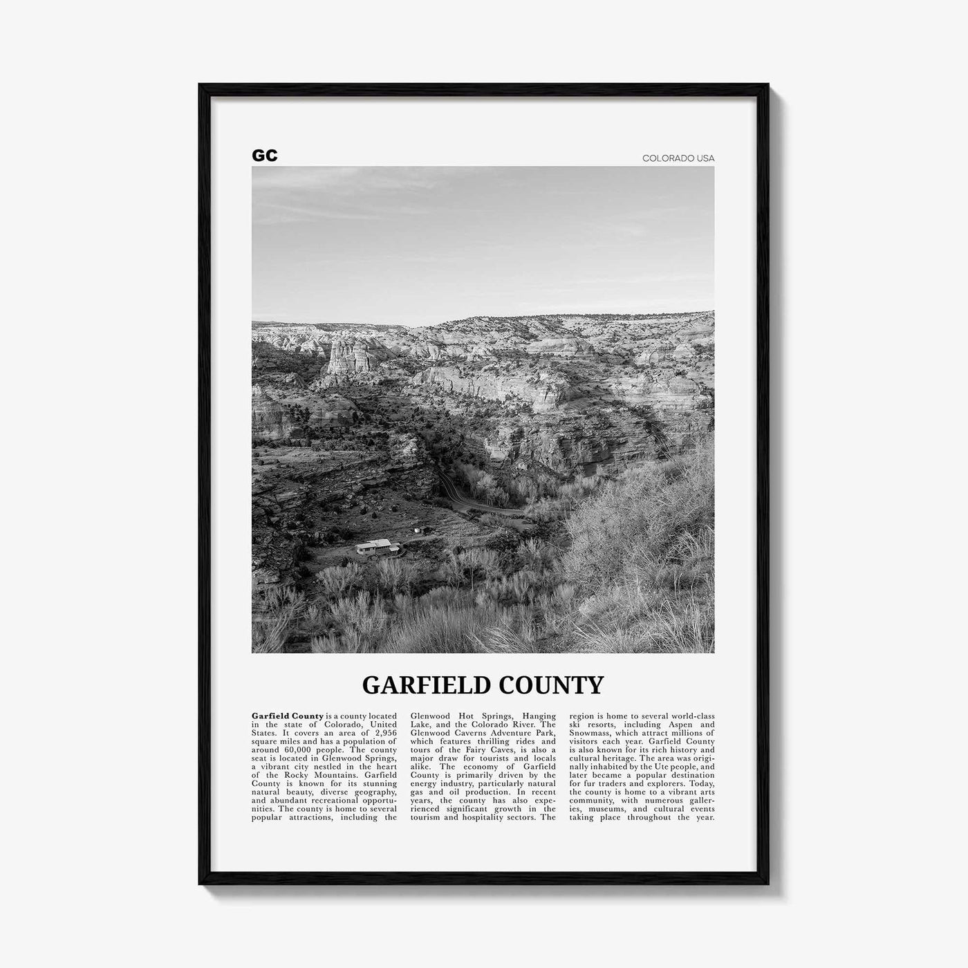 Garfield County Print Black and White, Garfield County Wall Art, Garfield County Poster, Garfield Photo, Garfield Wall Décor, Garfield Map