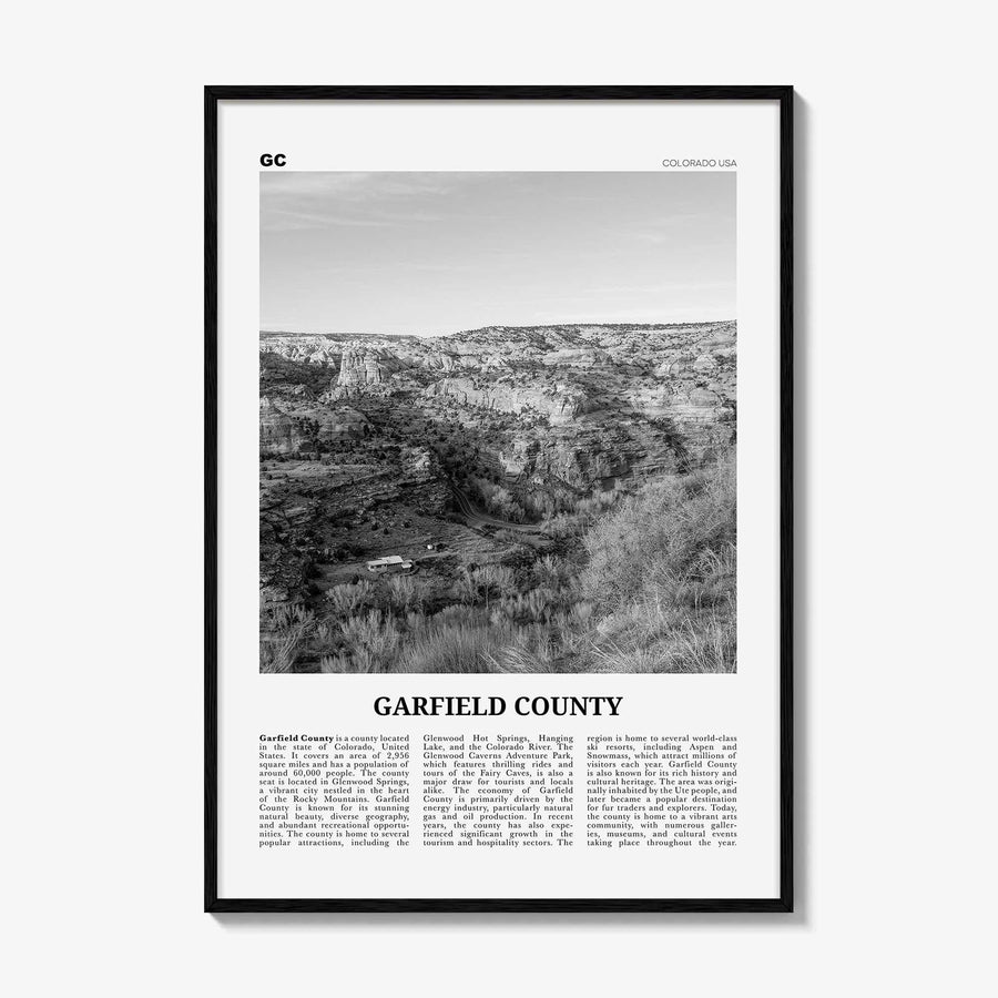 Garfield County Print Black and White, Garfield County Wall Art, Garfield County Poster, Garfield Photo, Garfield Wall Décor, Garfield Map