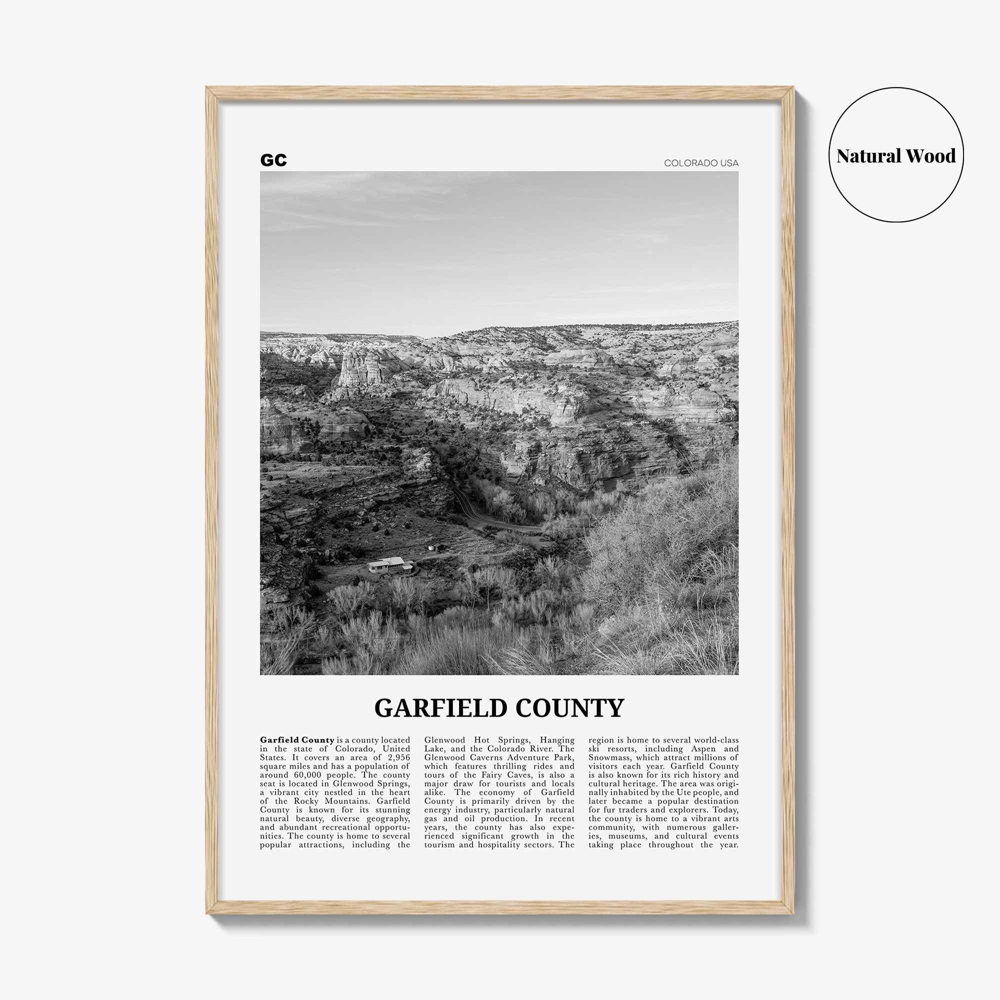 Garfield County Print Black and White, Garfield County Wall Art, Garfield County Poster, Garfield Photo, Garfield Wall Décor, Garfield Map