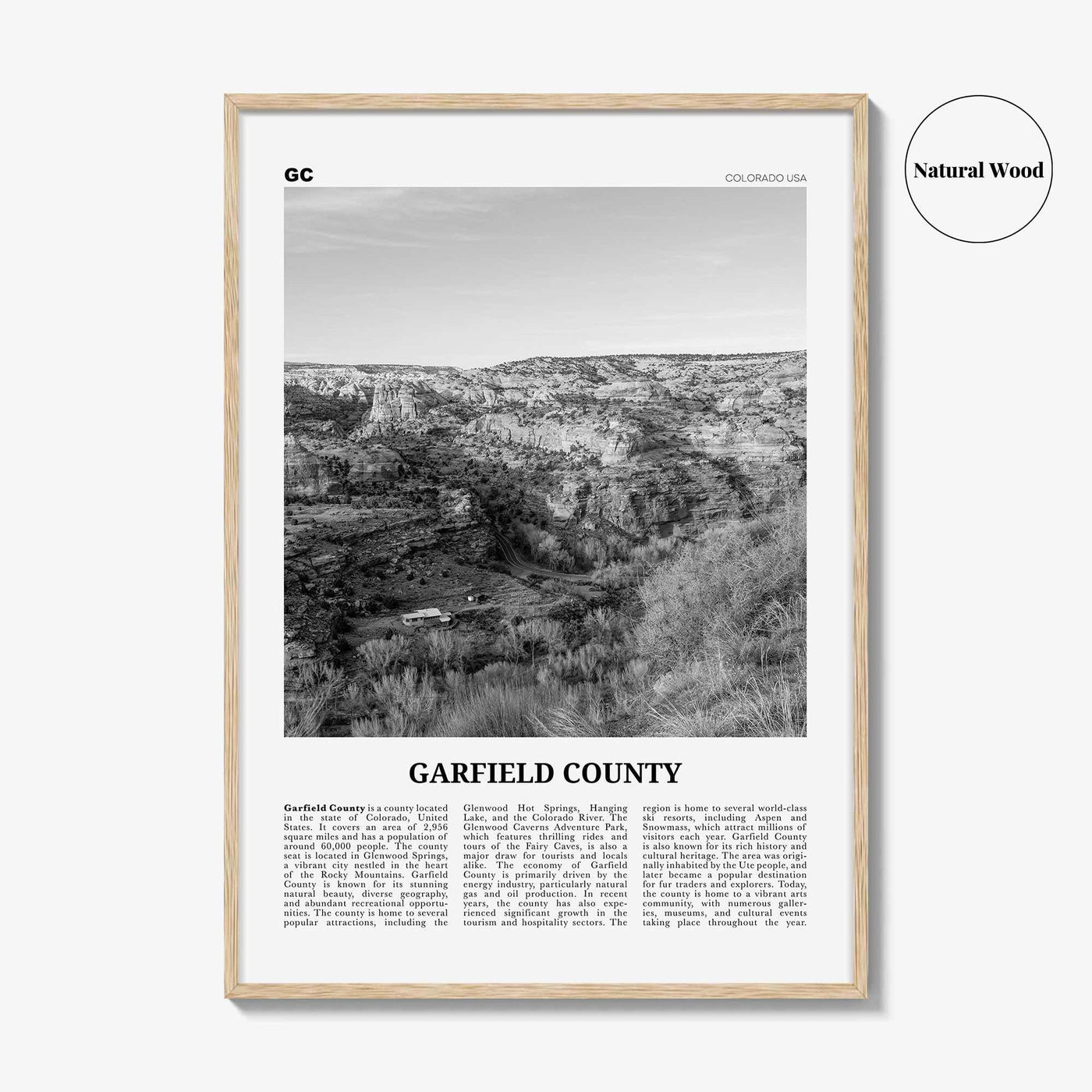 Garfield County Print Black and White, Garfield County Wall Art, Garfield County Poster, Garfield Photo, Garfield Wall Décor, Garfield Map