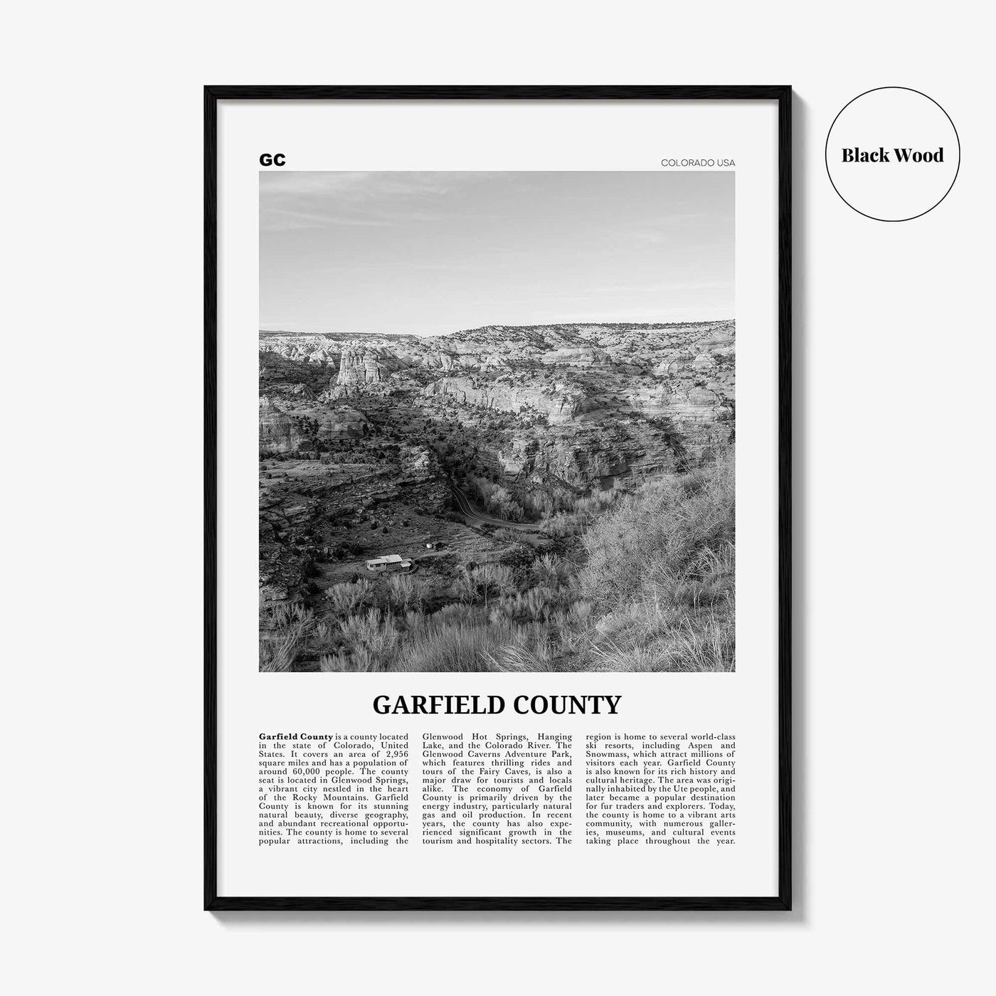 Garfield County Print Black and White, Garfield County Wall Art, Garfield County Poster, Garfield Photo, Garfield Wall Décor, Garfield Map