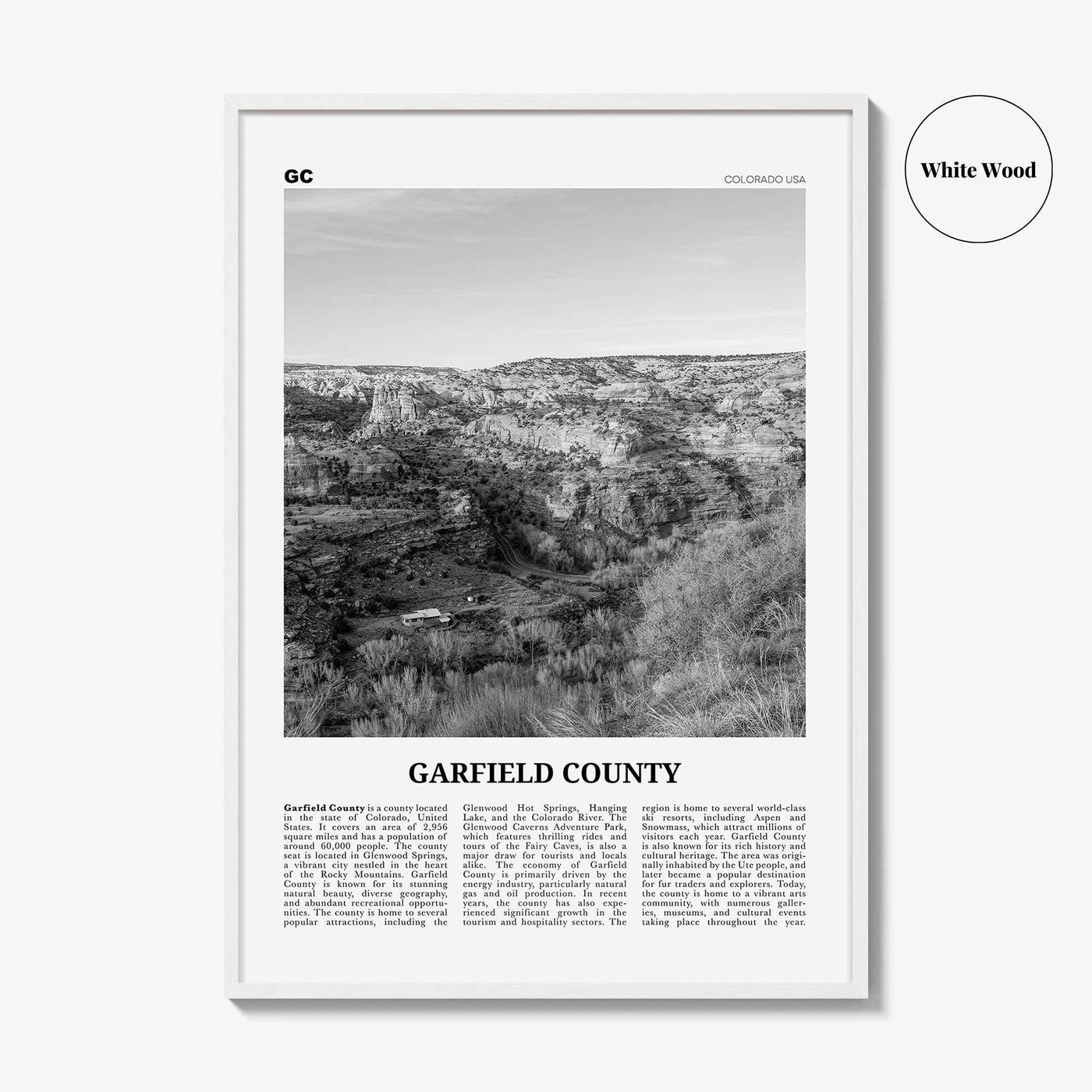 Garfield County Print Black and White, Garfield County Wall Art, Garfield County Poster, Garfield Photo, Garfield Wall Décor, Garfield Map