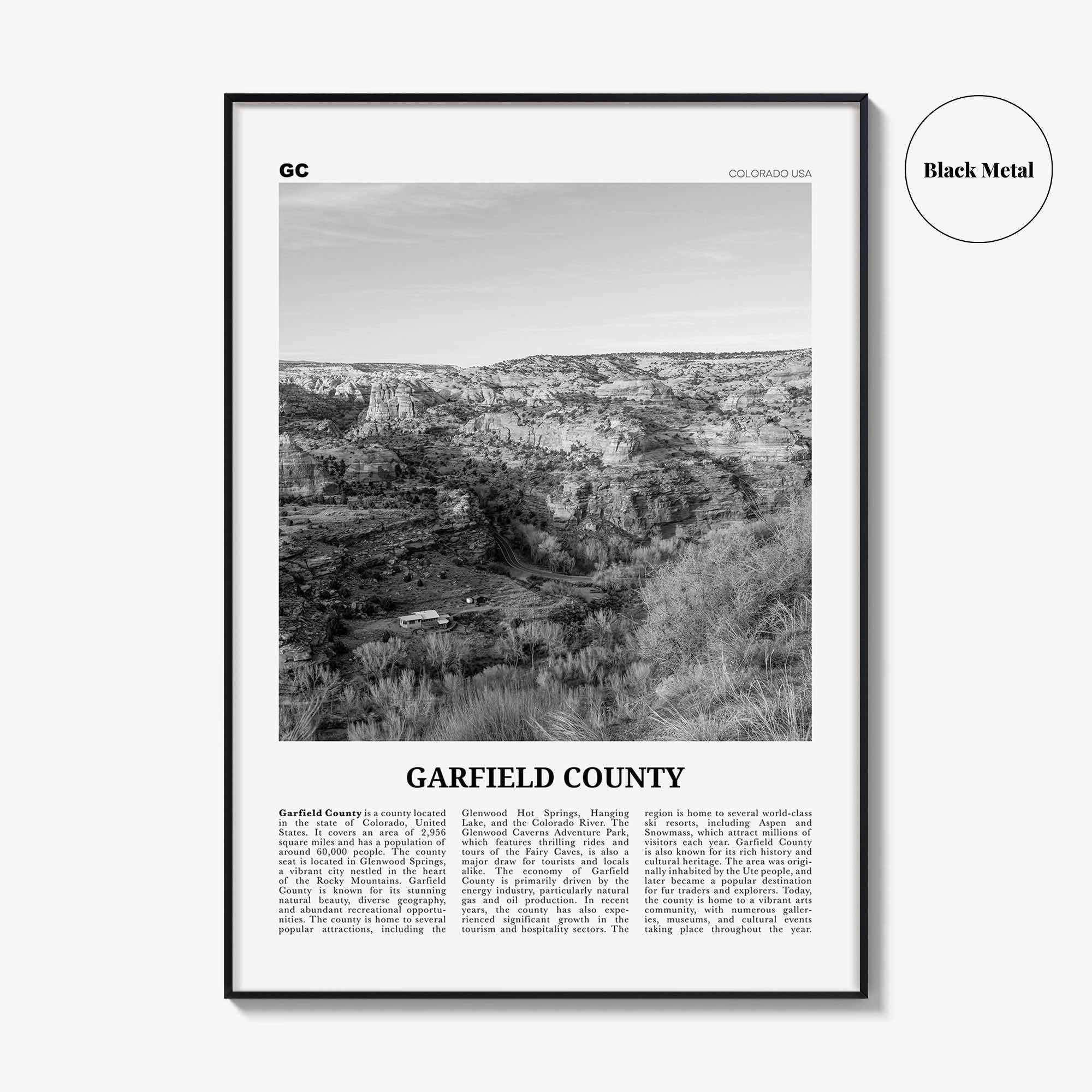 Garfield County Print Black and White, Garfield County Wall Art, Garfield County Poster, Garfield Photo, Garfield Wall Décor, Garfield Map