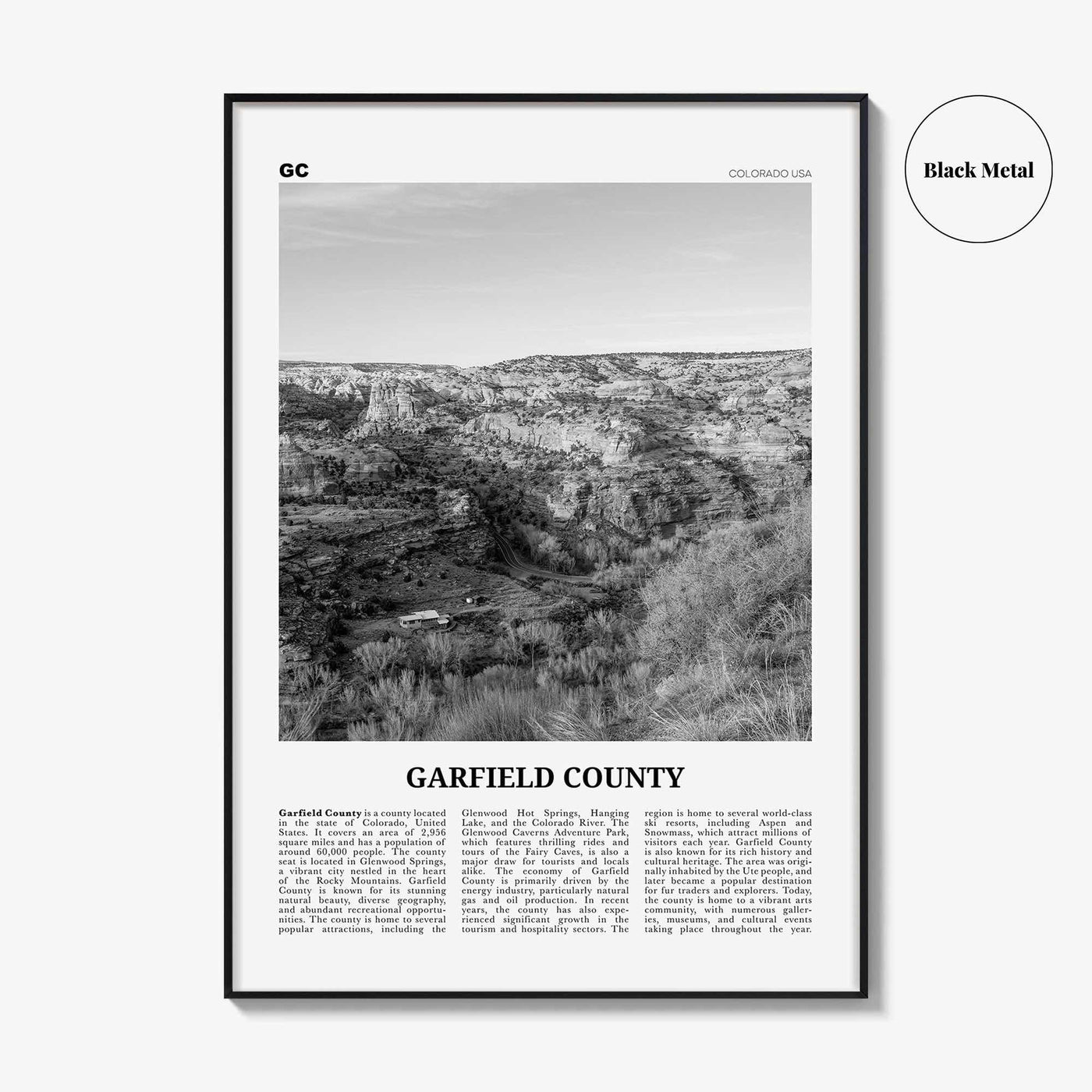 Garfield County Print Black and White, Garfield County Wall Art, Garfield County Poster, Garfield Photo, Garfield Wall Décor, Garfield Map