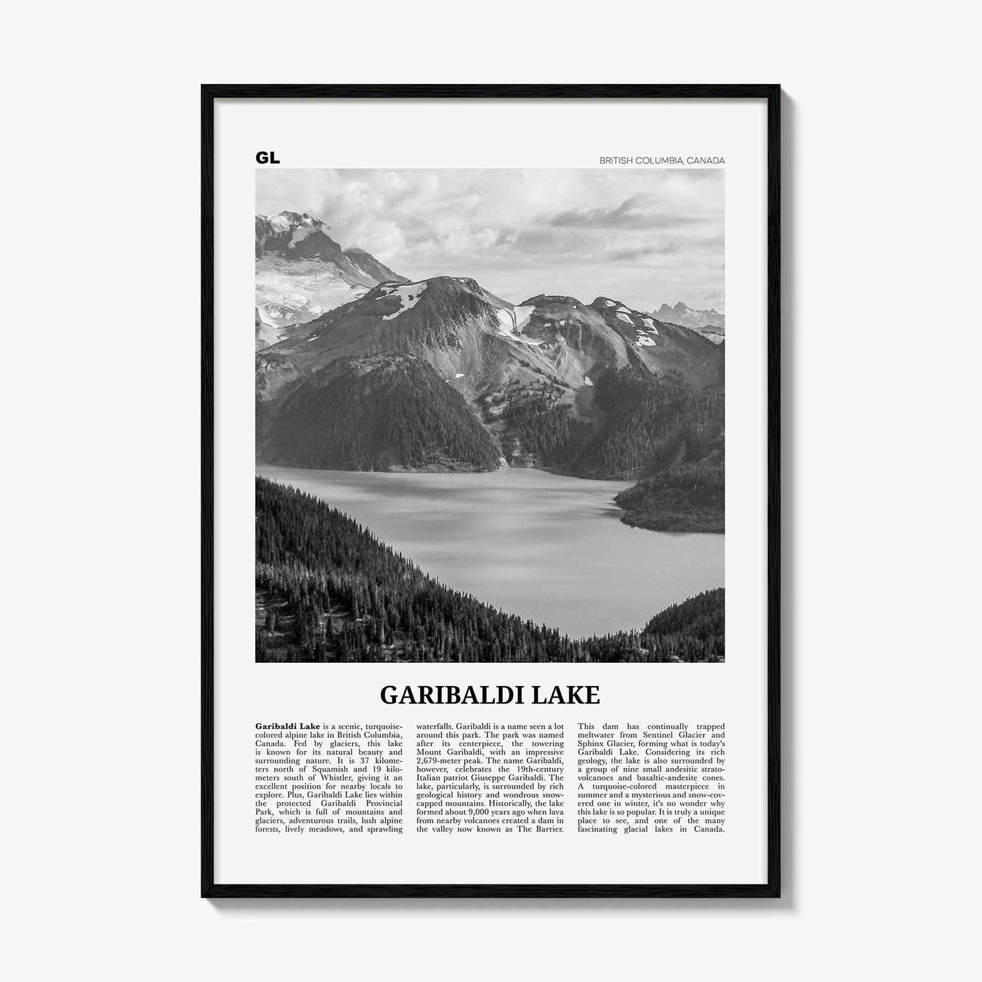 Garibaldi Lake Print Black and White, Garibaldi Lake Art, Garibaldi Lake Poster, Garibaldi Lake Photo, Garibaldi Lake Décor, Map