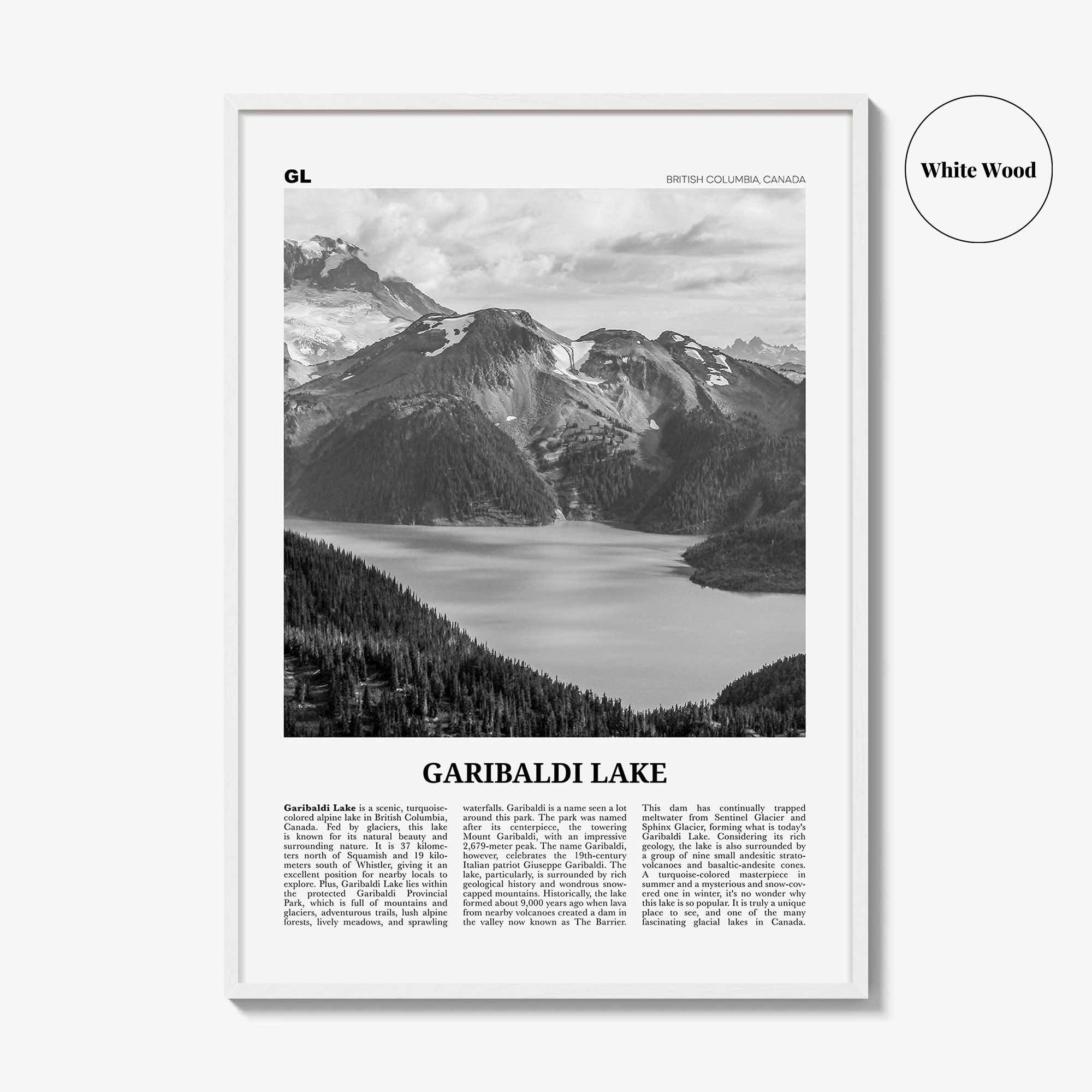 Garibaldi Lake Print Black and White, Garibaldi Lake Art, Garibaldi Lake Poster, Garibaldi Lake Photo, Garibaldi Lake Décor, Map