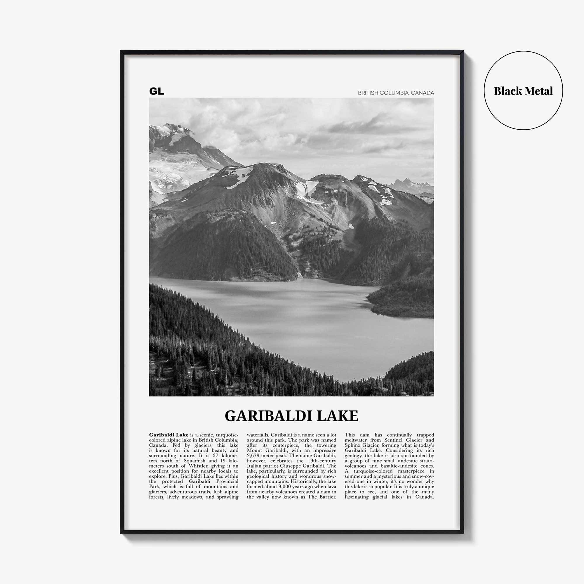 Garibaldi Lake Print Black and White, Garibaldi Lake Art, Garibaldi Lake Poster, Garibaldi Lake Photo, Garibaldi Lake Décor, Map
