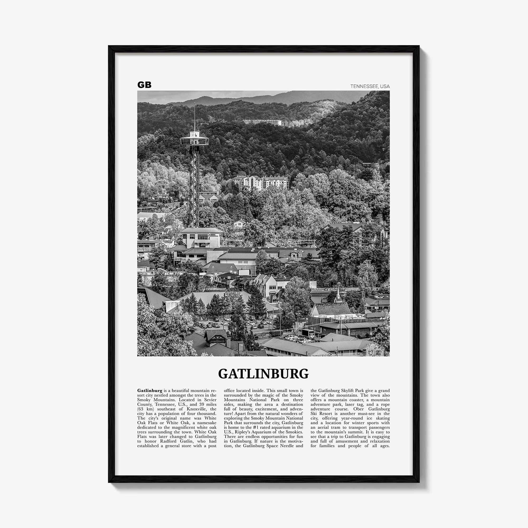 Gatlinburg Print Black and White, Gatlinburg Wall Art, Gatlinburg Poster, Gatlinburg Photo, Gatlinburg Wall Décor, Tennessee, USA