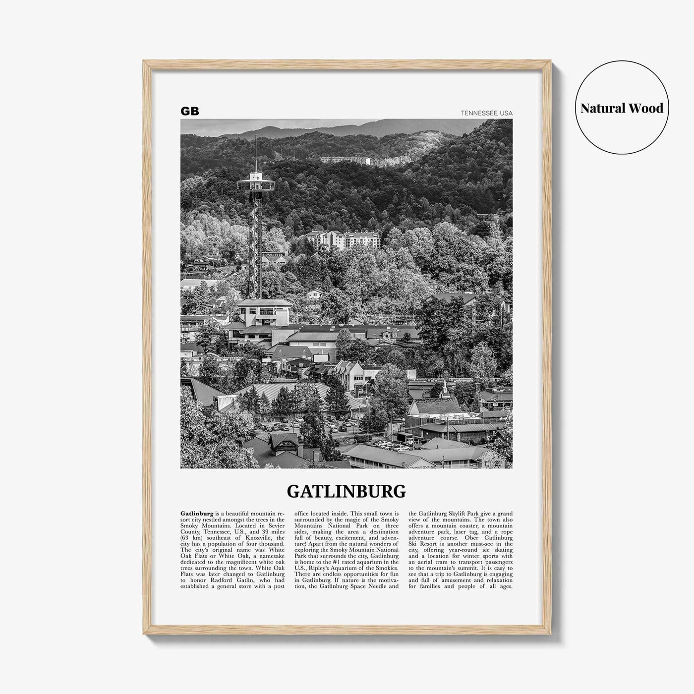 Gatlinburg Print Black and White, Gatlinburg Wall Art, Gatlinburg Poster, Gatlinburg Photo, Gatlinburg Wall Décor, Tennessee, USA