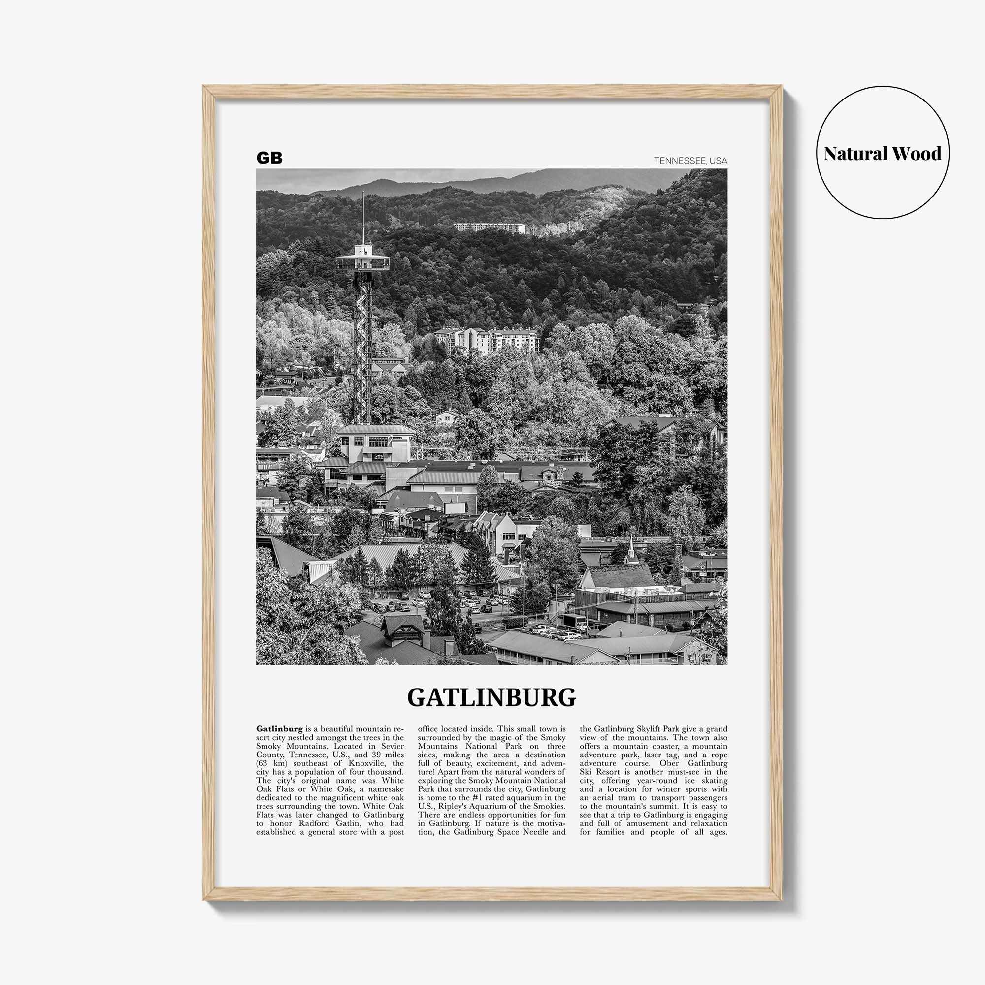 Gatlinburg Print Black and White, Gatlinburg Wall Art, Gatlinburg Poster, Gatlinburg Photo, Gatlinburg Wall Décor, Tennessee, USA