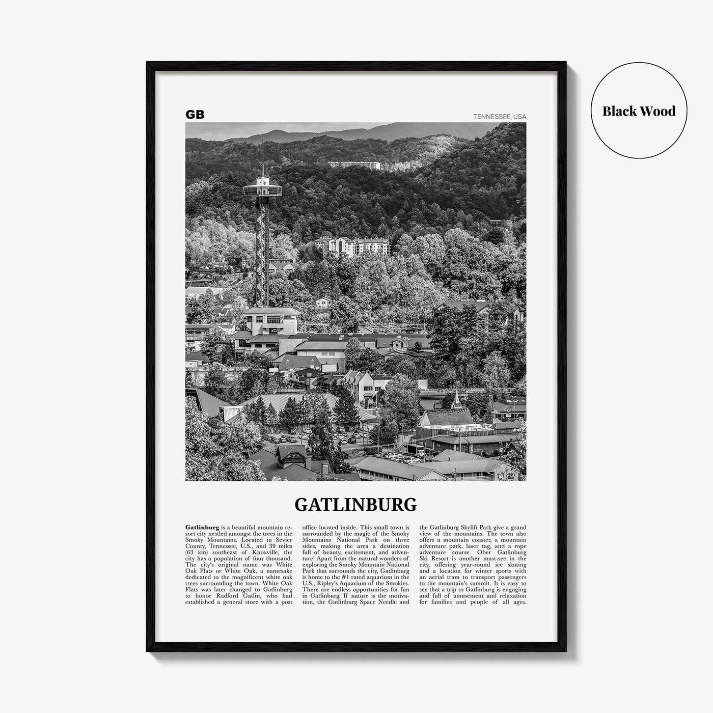 Gatlinburg Print Black and White, Gatlinburg Wall Art, Gatlinburg Poster, Gatlinburg Photo, Gatlinburg Wall Décor, Tennessee, USA