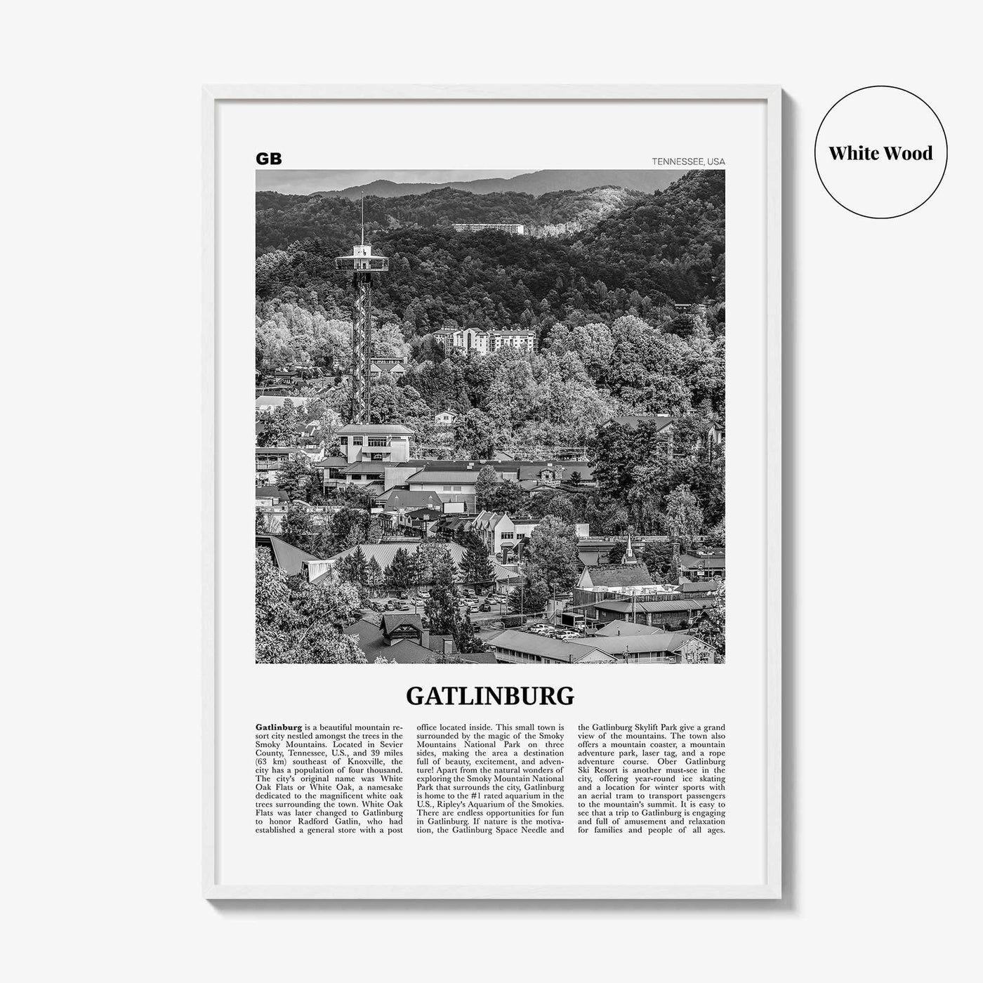 Gatlinburg Print Black and White, Gatlinburg Wall Art, Gatlinburg Poster, Gatlinburg Photo, Gatlinburg Wall Décor, Tennessee, USA