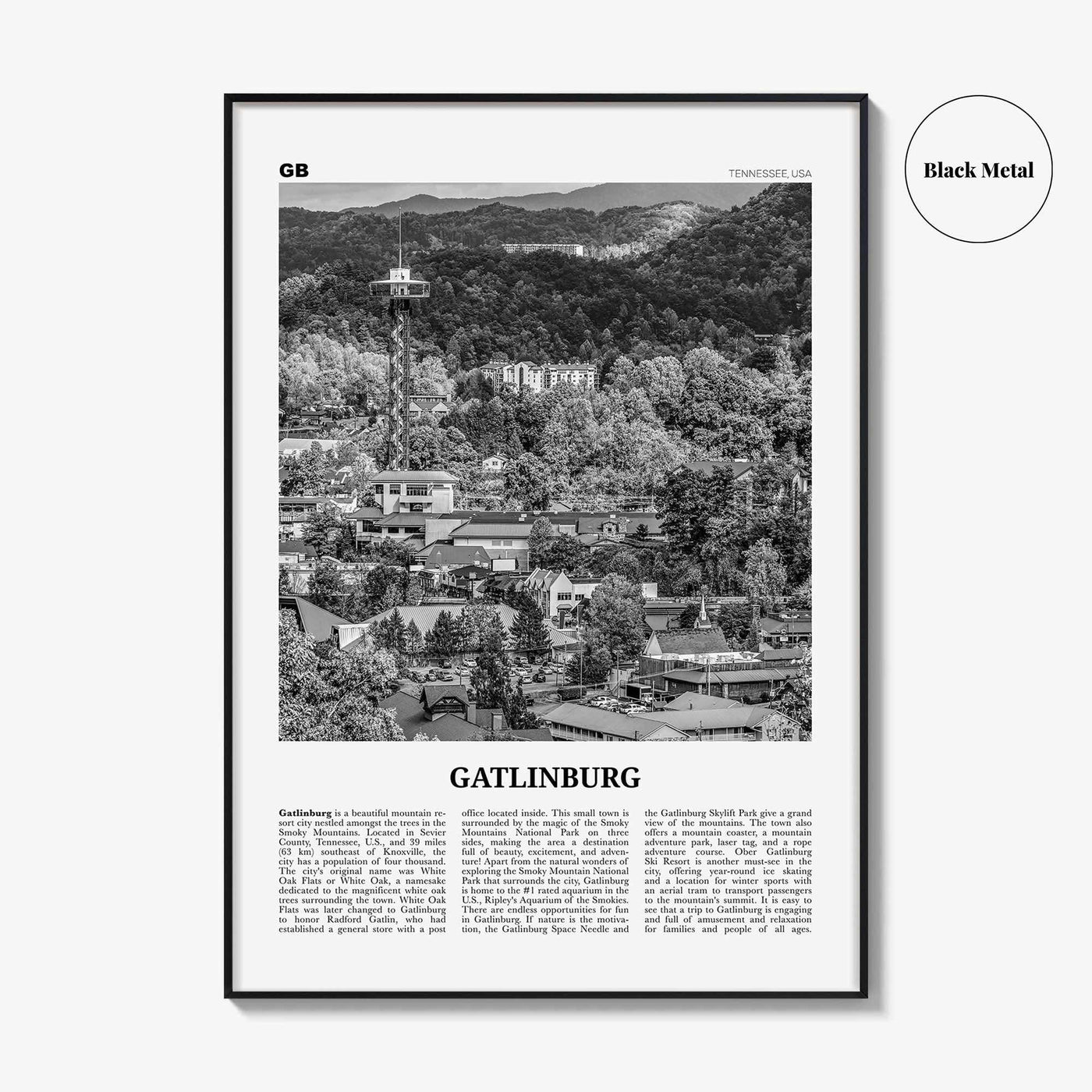 Gatlinburg Print Black and White, Gatlinburg Wall Art, Gatlinburg Poster, Gatlinburg Photo, Gatlinburg Wall Décor, Tennessee, USA