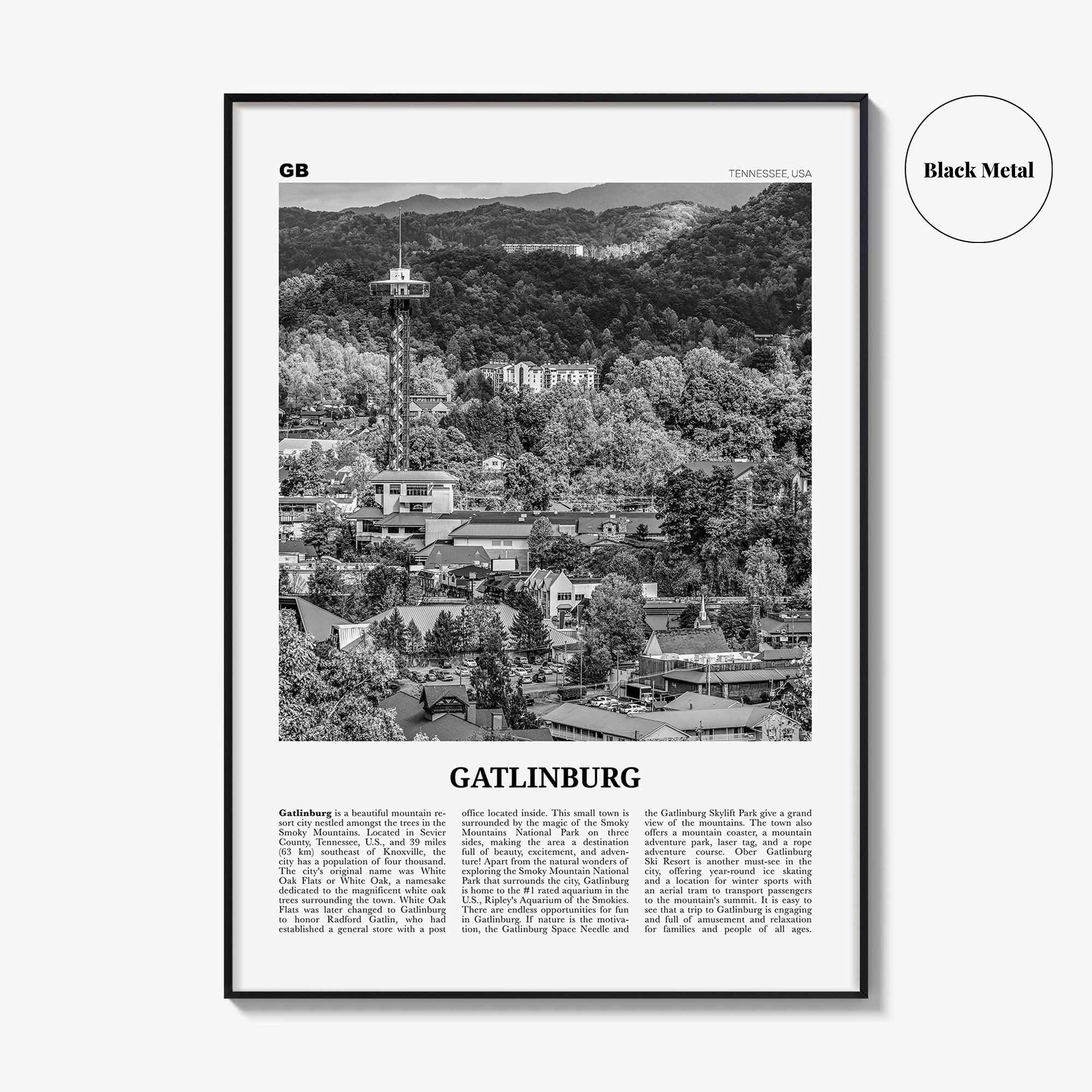 Gatlinburg Print Black and White, Gatlinburg Wall Art, Gatlinburg Poster, Gatlinburg Photo, Gatlinburg Wall Décor, Tennessee, USA