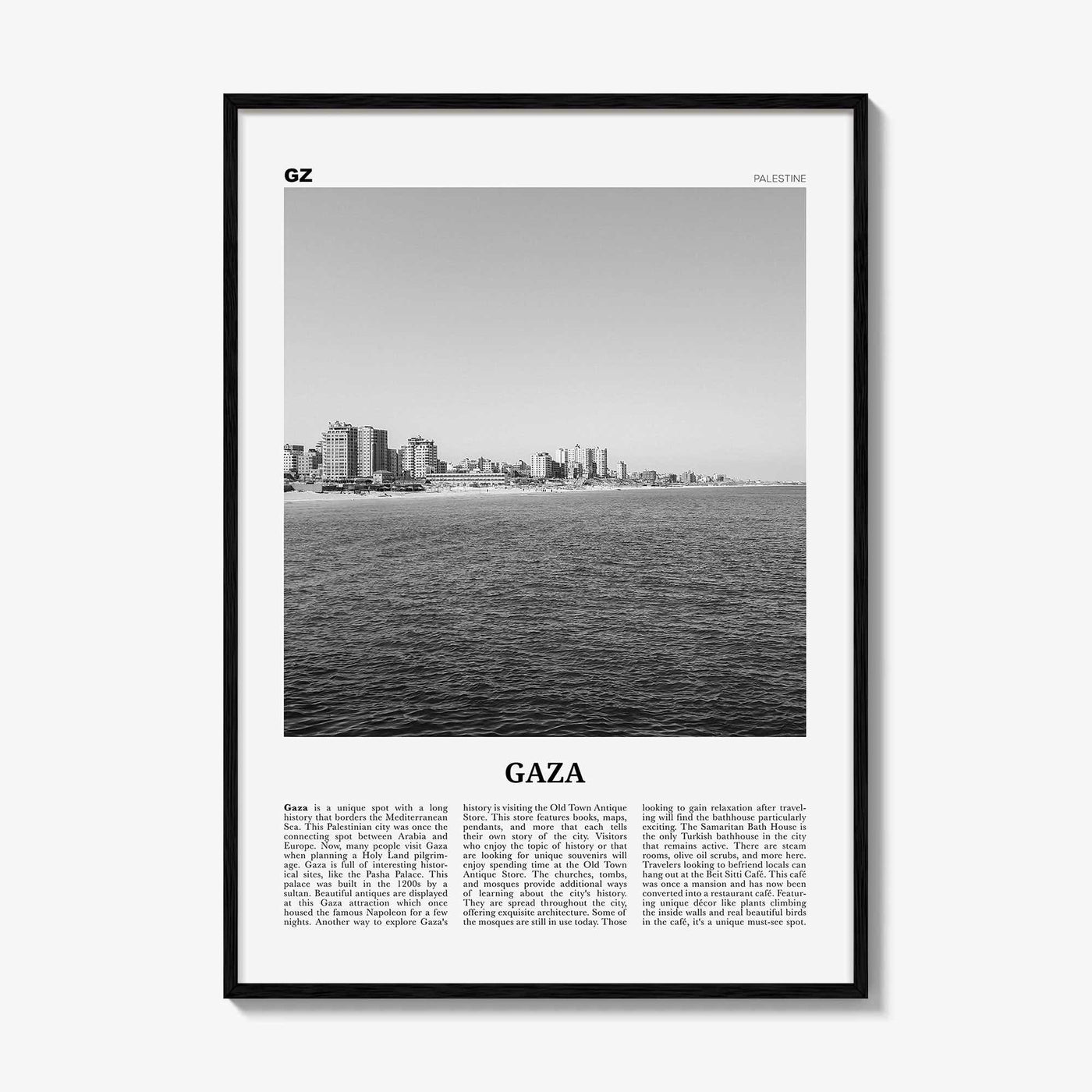 Gaza Print Black and White, Gaza Wall Art, Gaza Poster, Gaza Photo, Gaza Wall Décor, Gaza Map, Palestine