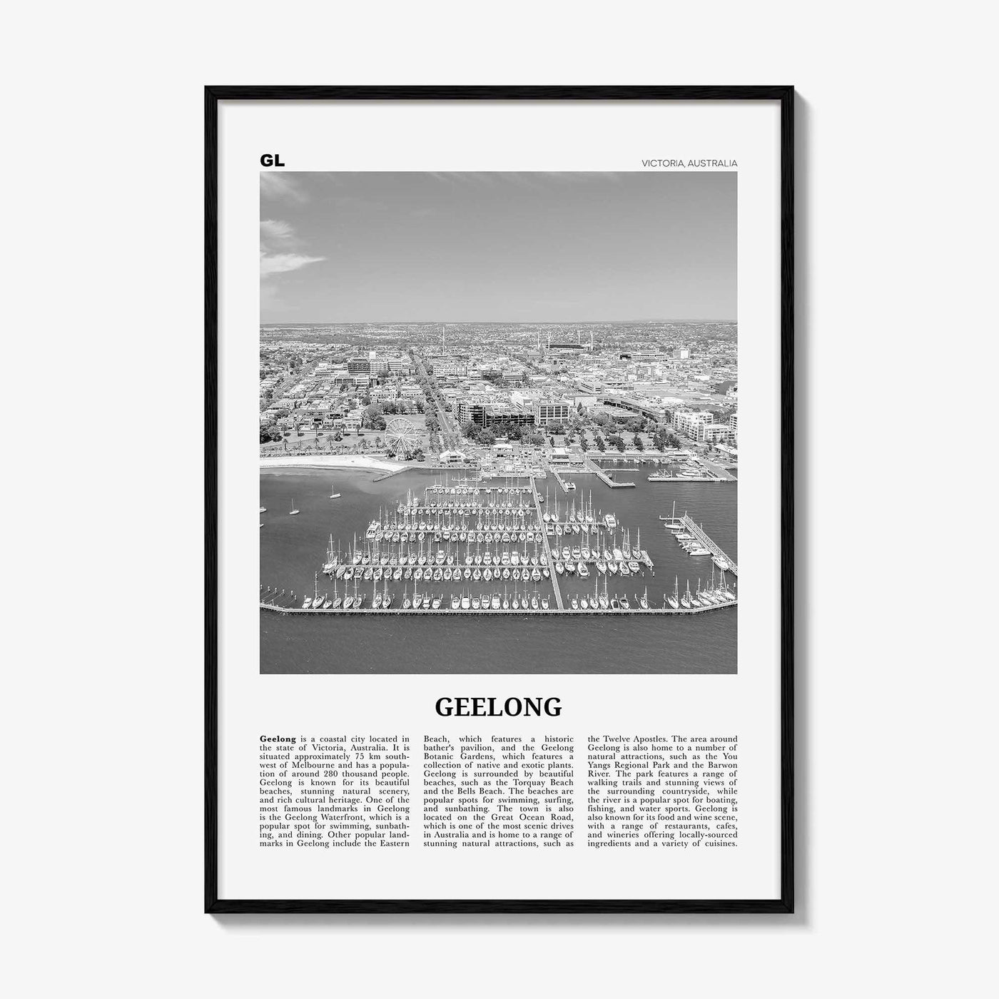 Geelong Print Black and White, Geelong Wall Art, Geelong Poster, Geelong Photo, Geelong Wall Décor, Geelong Map, Australia