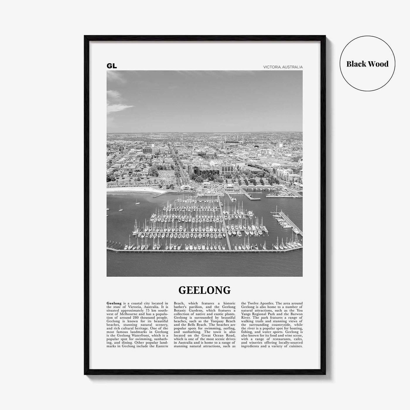 Geelong Print Black and White, Geelong Wall Art, Geelong Poster, Geelong Photo, Geelong Wall Décor, Geelong Map, Australia
