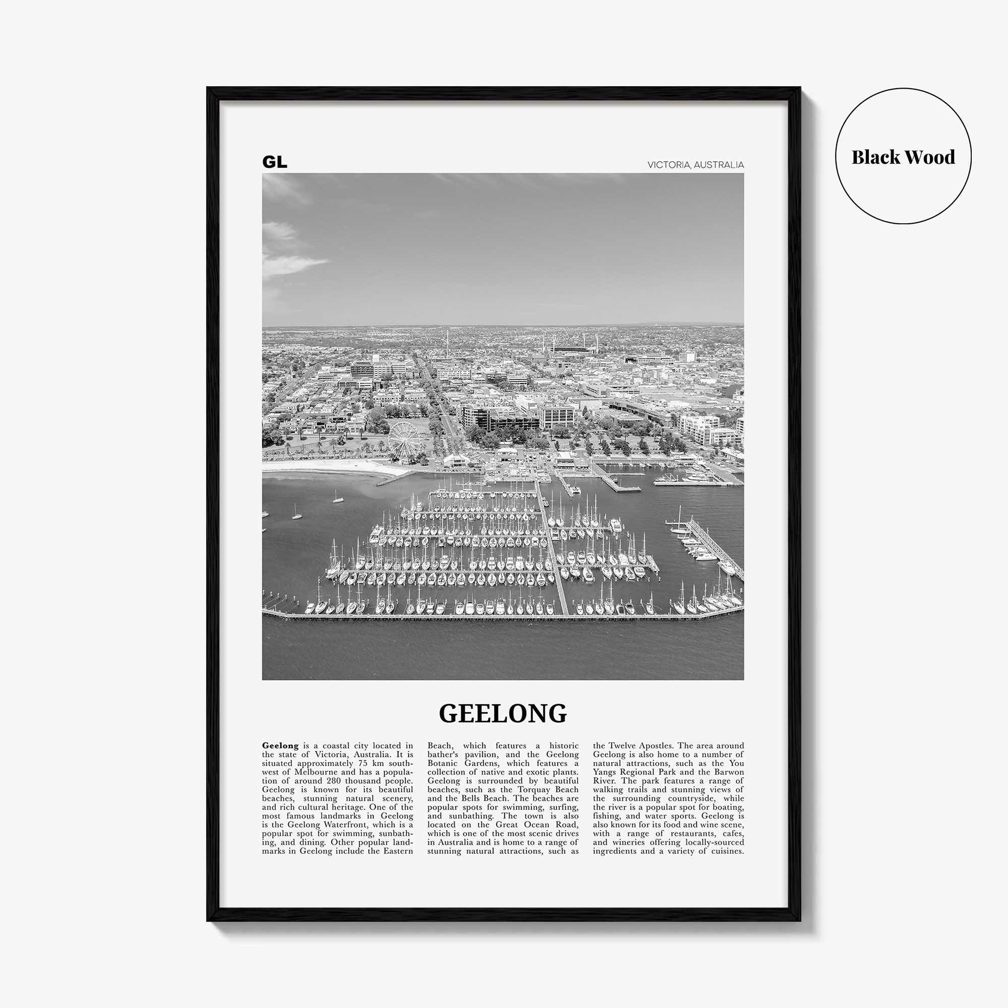 Geelong Print Black and White, Geelong Wall Art, Geelong Poster, Geelong Photo, Geelong Wall Décor, Geelong Map, Australia