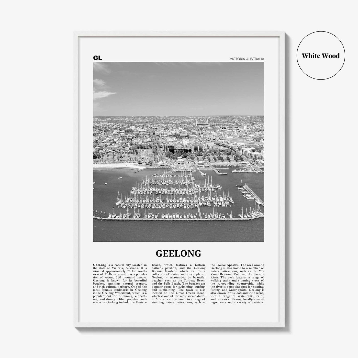 Geelong Print Black and White, Geelong Wall Art, Geelong Poster, Geelong Photo, Geelong Wall Décor, Geelong Map, Australia