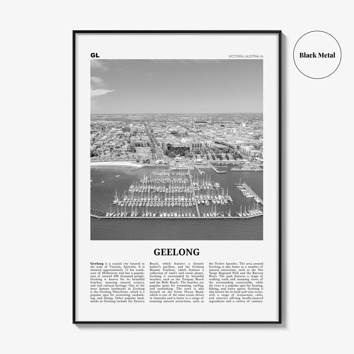 Geelong Print Black and White, Geelong Wall Art, Geelong Poster, Geelong Photo, Geelong Wall Décor, Geelong Map, Australia