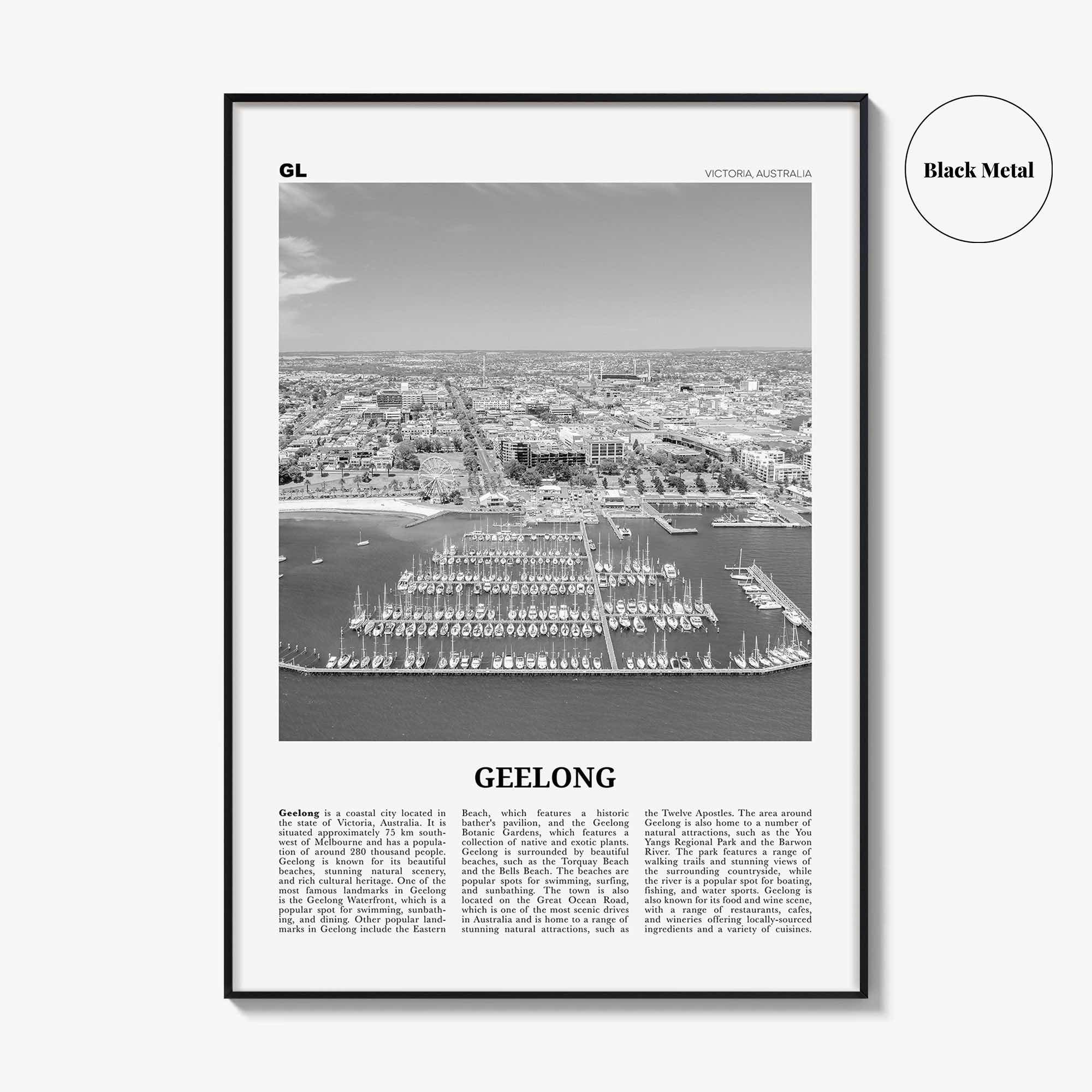 Geelong Print Black and White, Geelong Wall Art, Geelong Poster, Geelong Photo, Geelong Wall Décor, Geelong Map, Australia