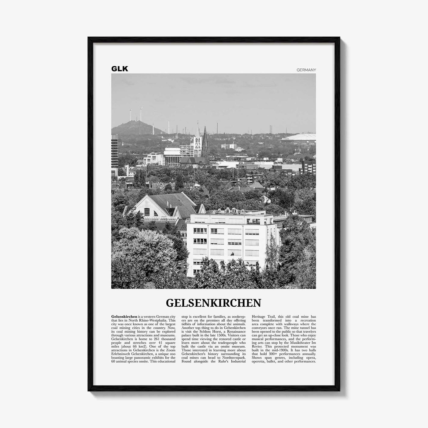 Gelsenkirchen Print Black and White, Gelsenkirchen Art, Gelsenkirchen Poster, Gelsenkirchen Photo, Gelsenkirchen Décor, Gelsenkirchen Map