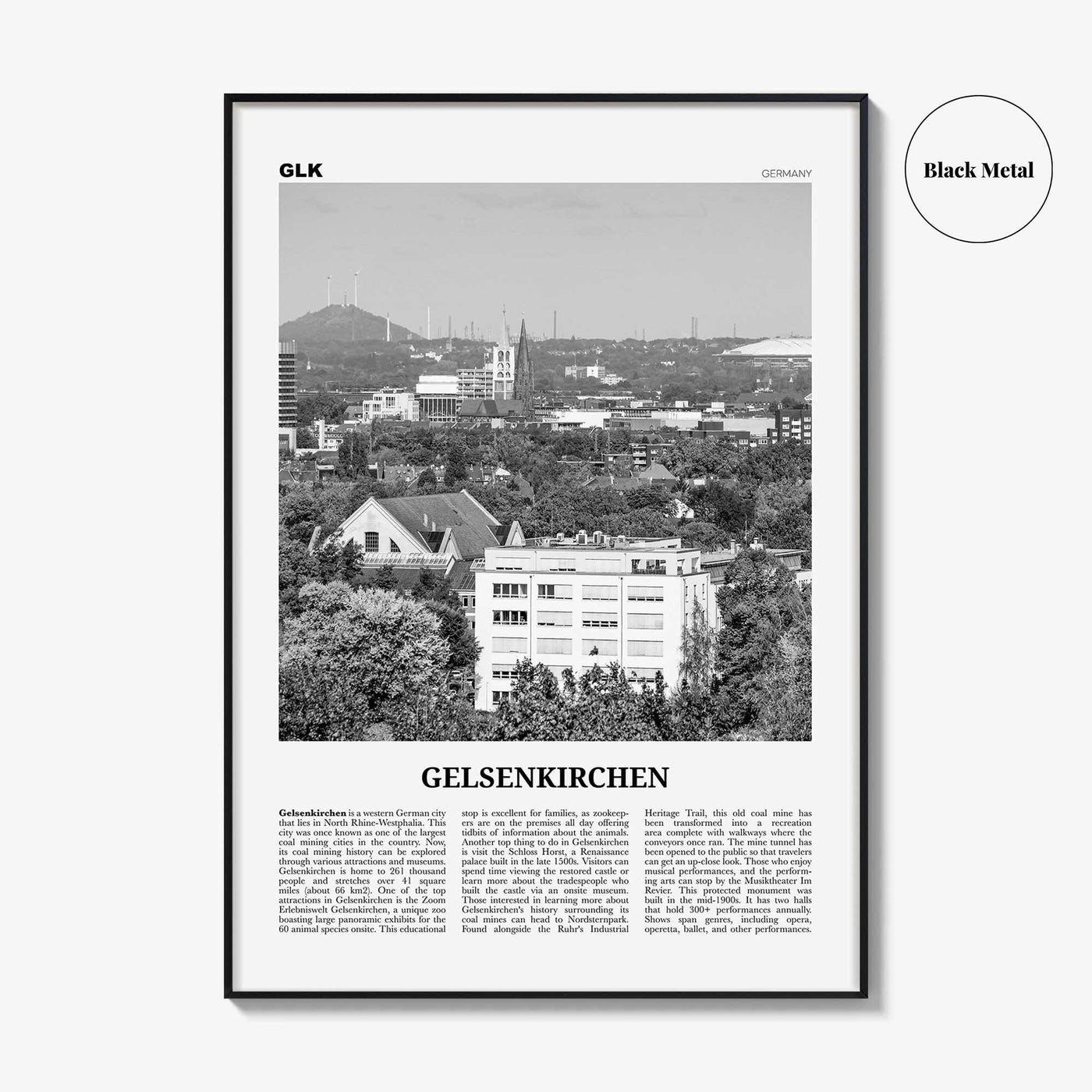 Gelsenkirchen Print Black and White, Gelsenkirchen Art, Gelsenkirchen Poster, Gelsenkirchen Photo, Gelsenkirchen Décor, Gelsenkirchen Map