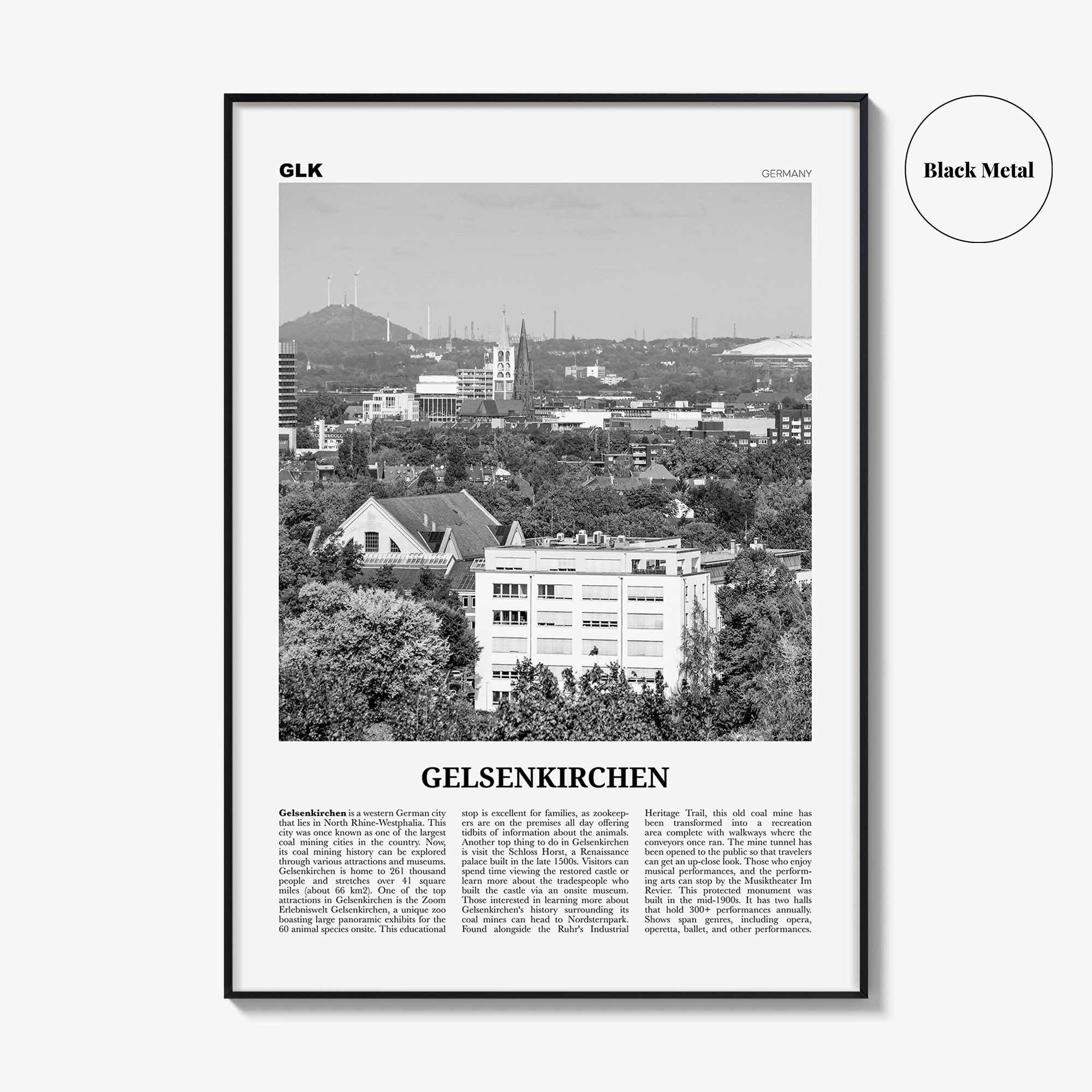 Gelsenkirchen Print Black and White, Gelsenkirchen Art, Gelsenkirchen Poster, Gelsenkirchen Photo, Gelsenkirchen Décor, Gelsenkirchen Map