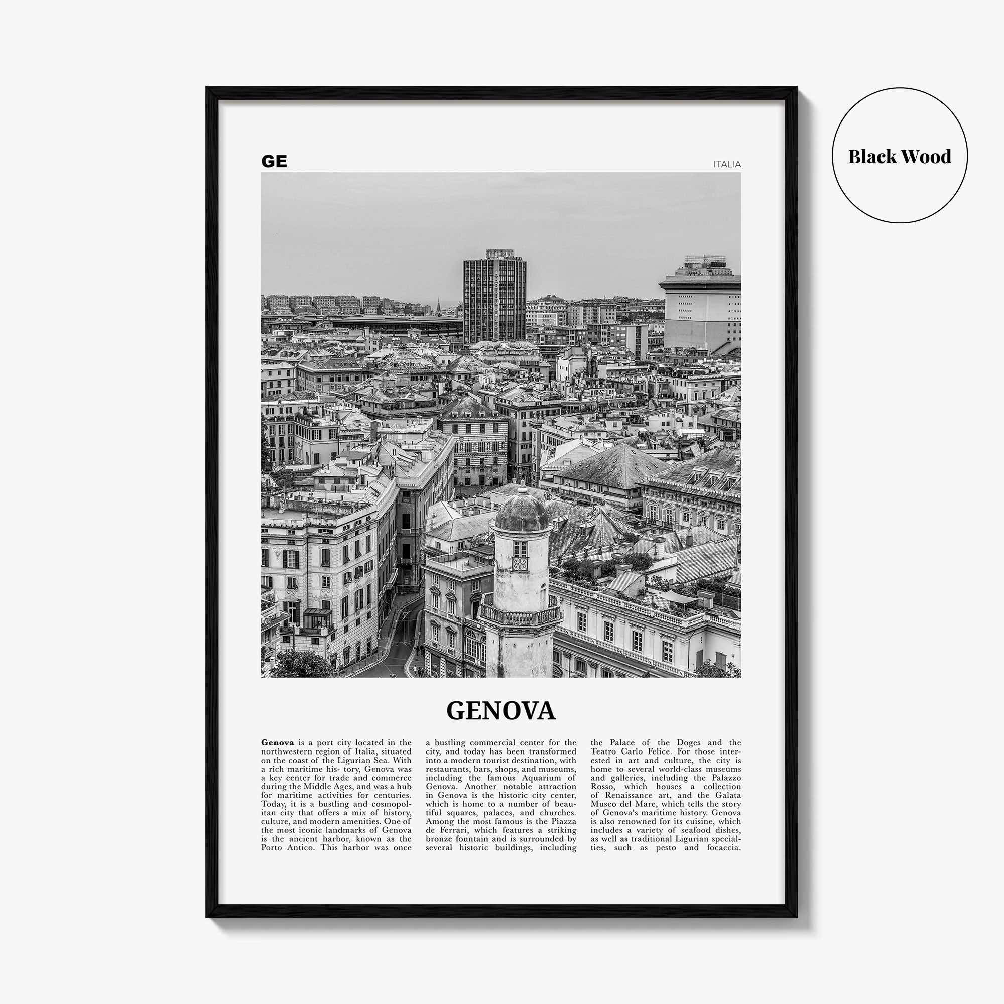 Genova Print Black and White, Genova Wall Art, Genova Poster, Genova Photo, Genova Wall Décor, Genova Map, Italia