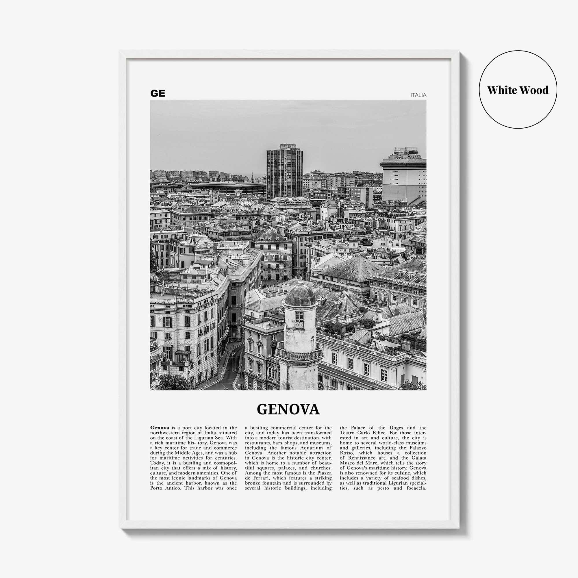 Genova Print Black and White, Genova Wall Art, Genova Poster, Genova Photo, Genova Wall Décor, Genova Map, Italia